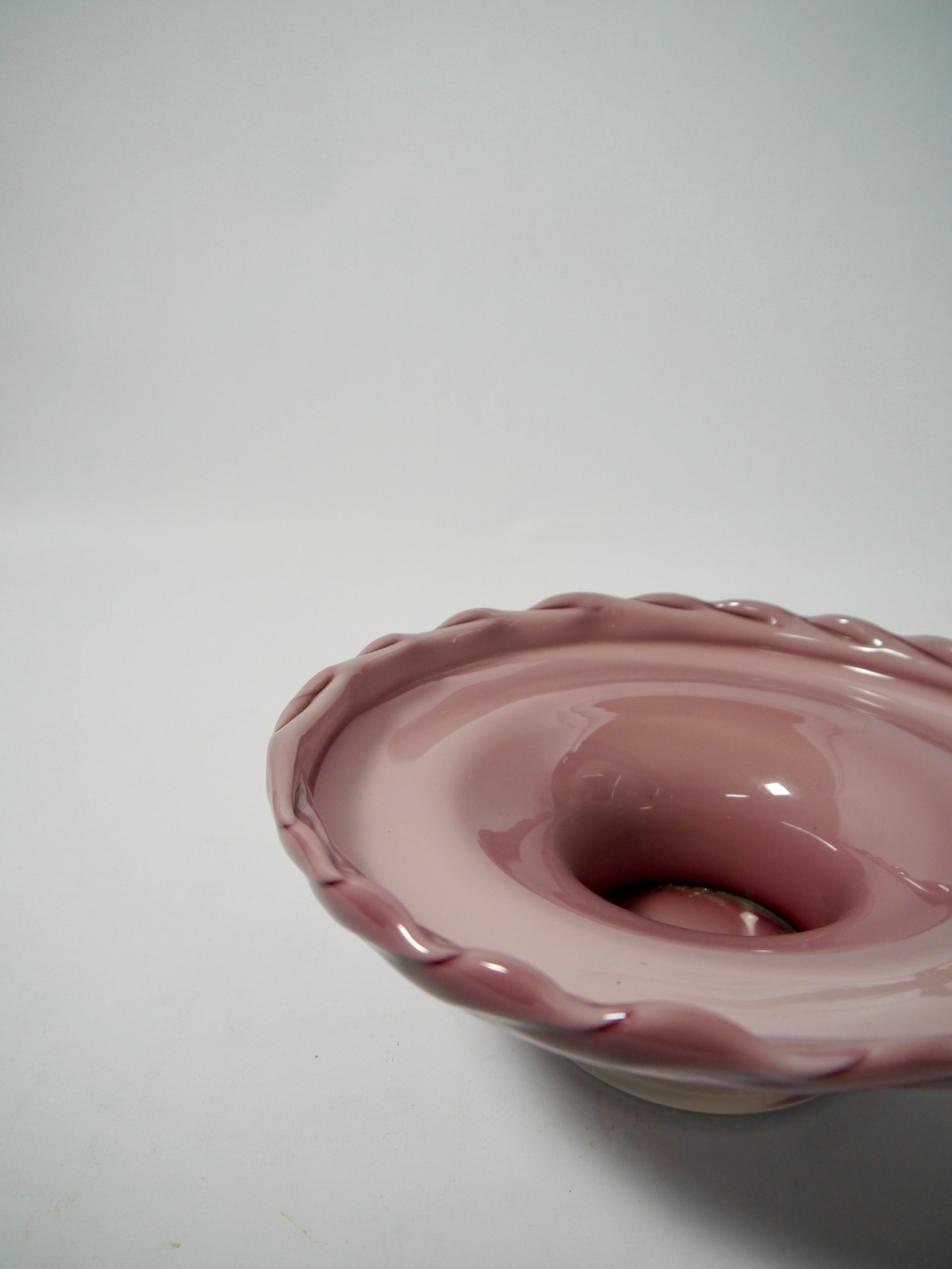 Plat / bol en verre de Murano rose tendre, Italie années 1950 Bon état - En vente à Barcelona, ES