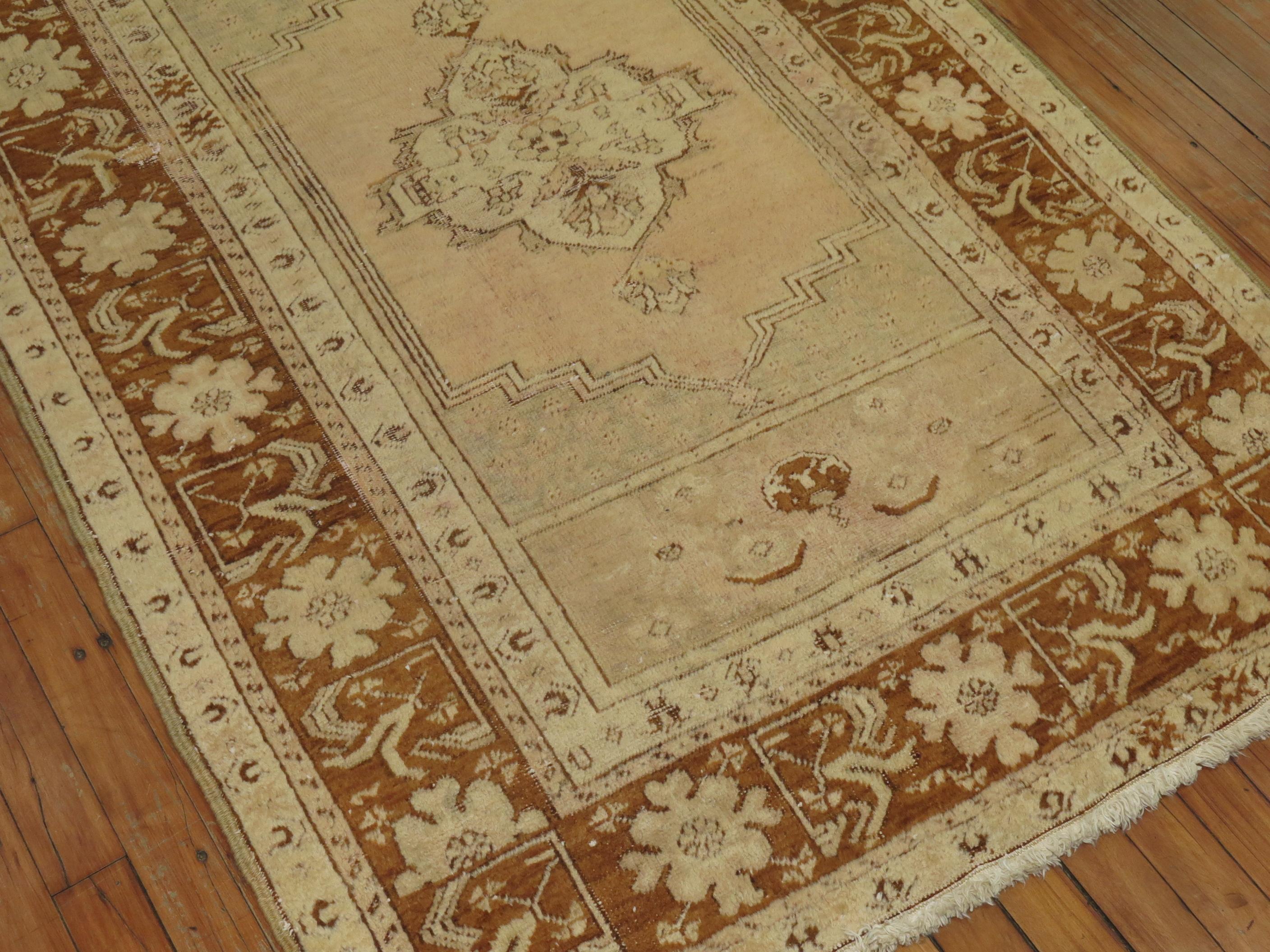 Pre-Raphaelite Soft Pink Salmon Oushak Rug For Sale