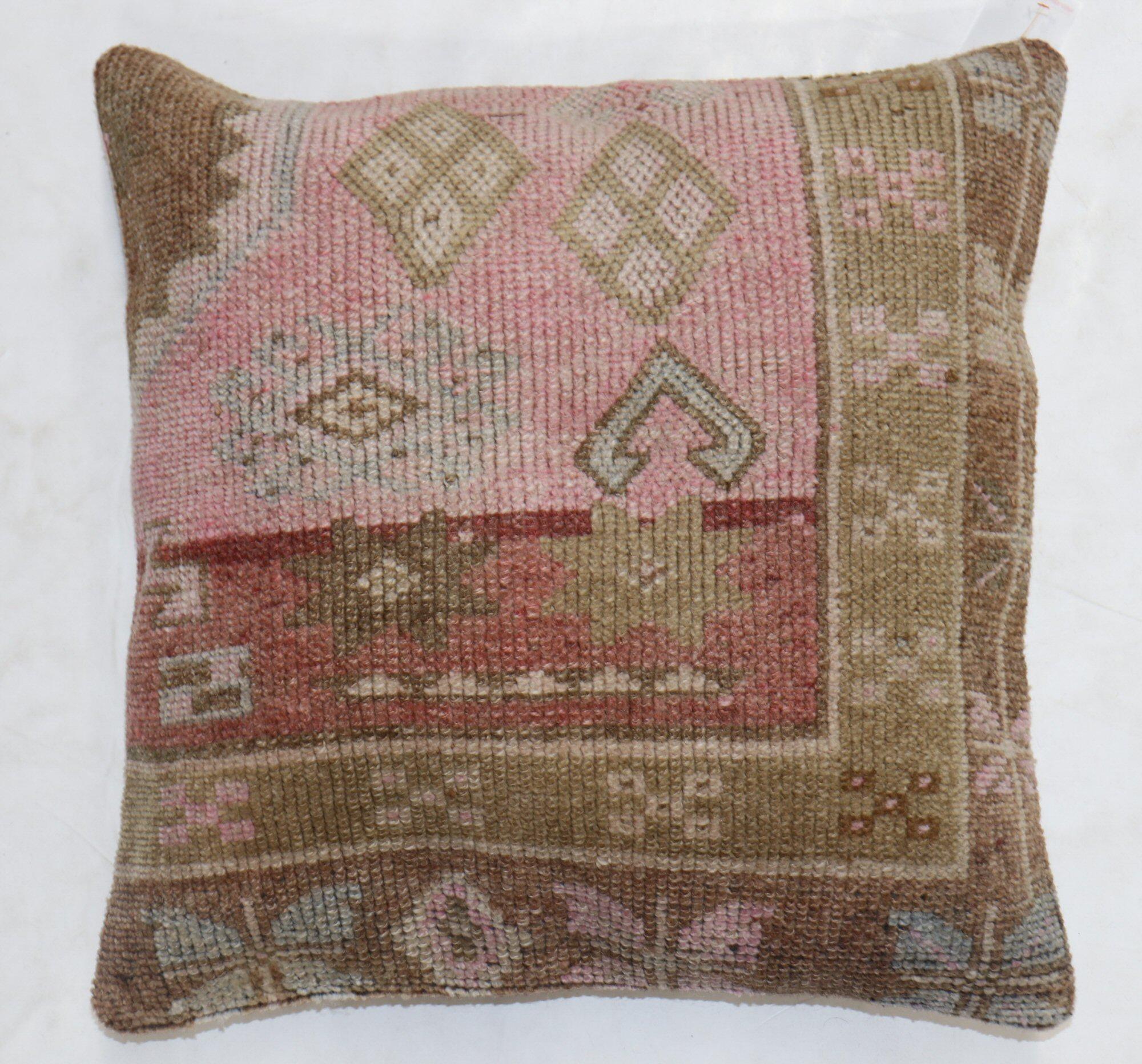 Soft Pink Tribal Turkish Large Square Rug Pillow In Good Condition In New York, NY