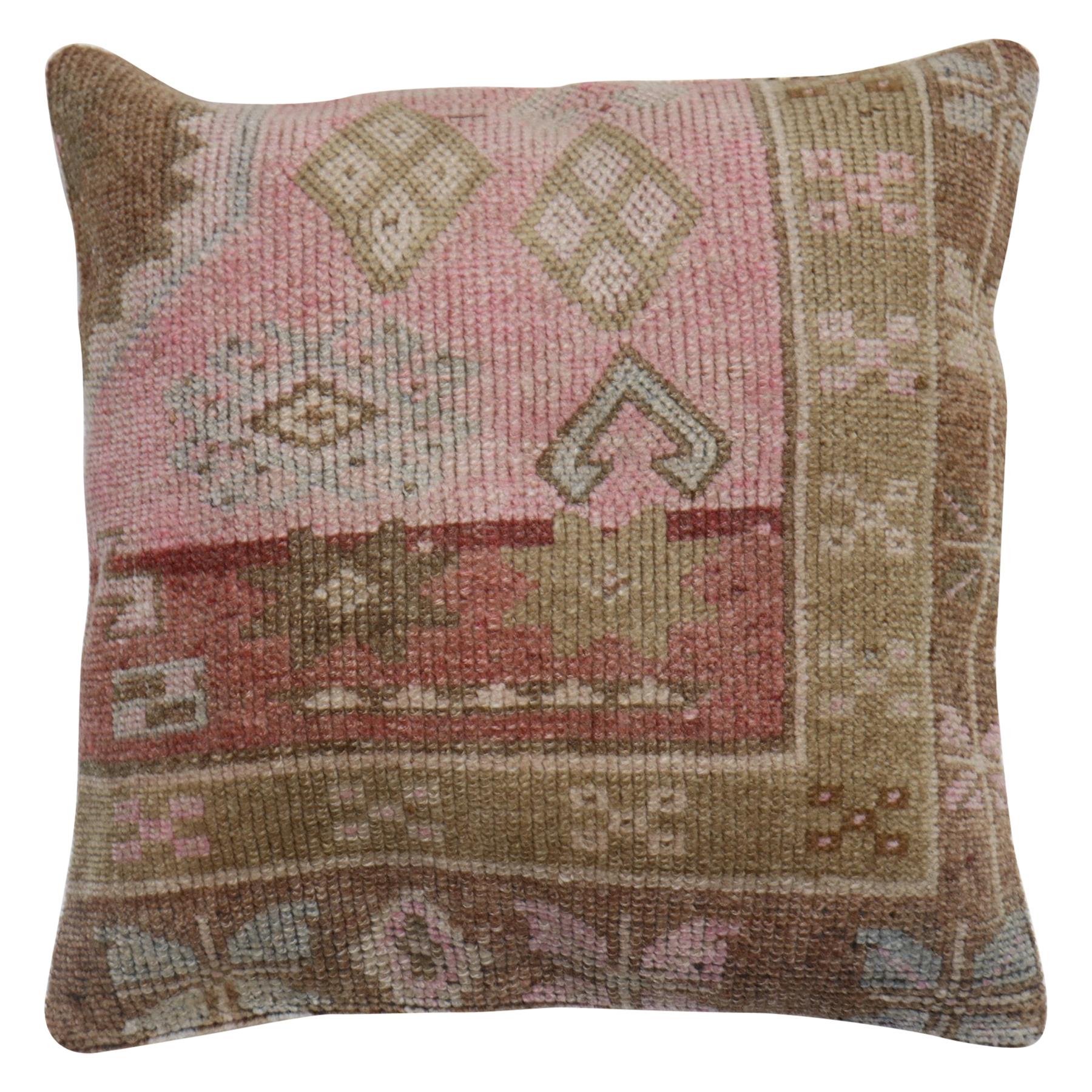 Soft Pink Tribal Turkish Large Square Rug Pillow