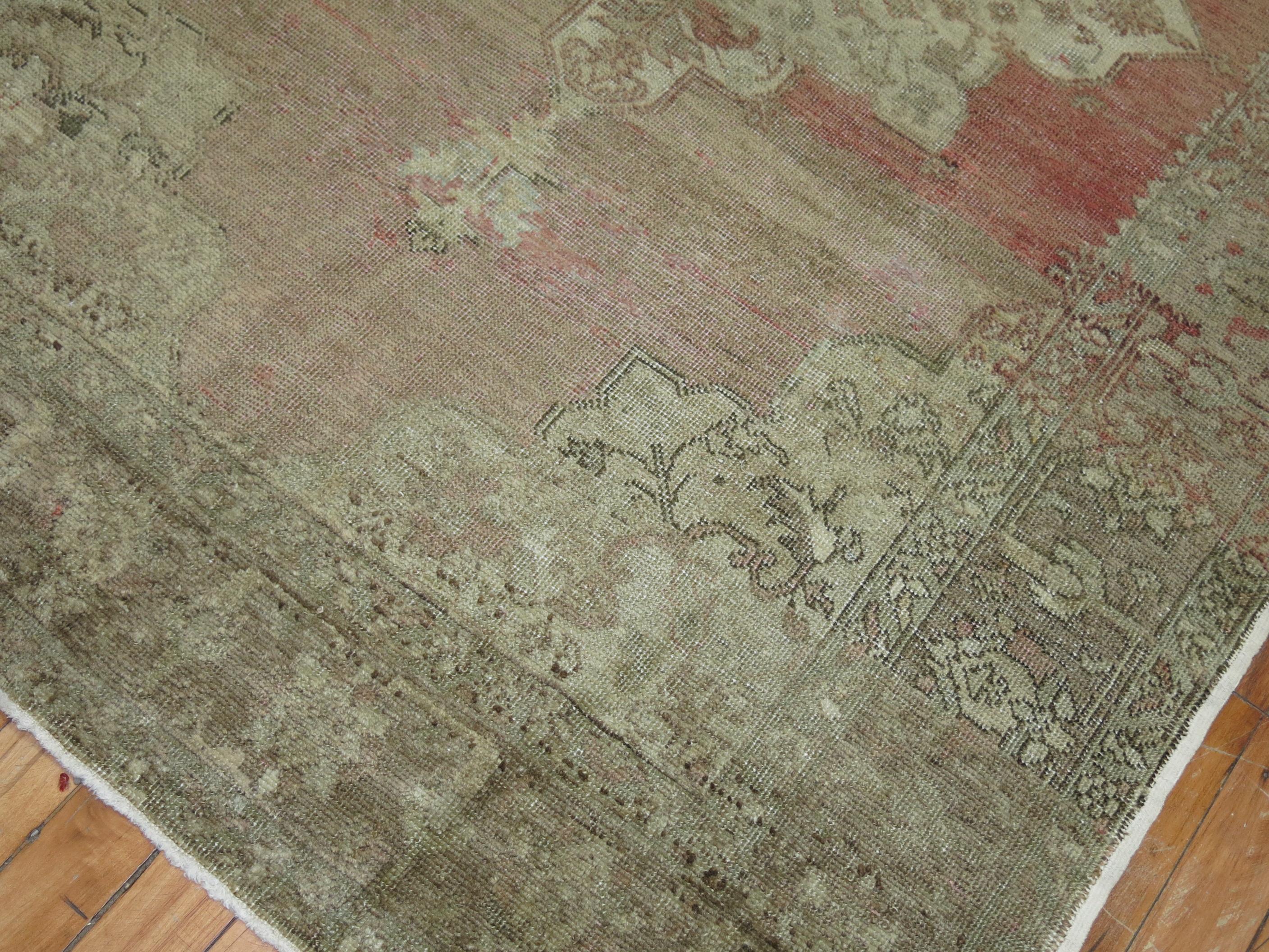 Country Soft Pink Turkish Oushak Rug For Sale