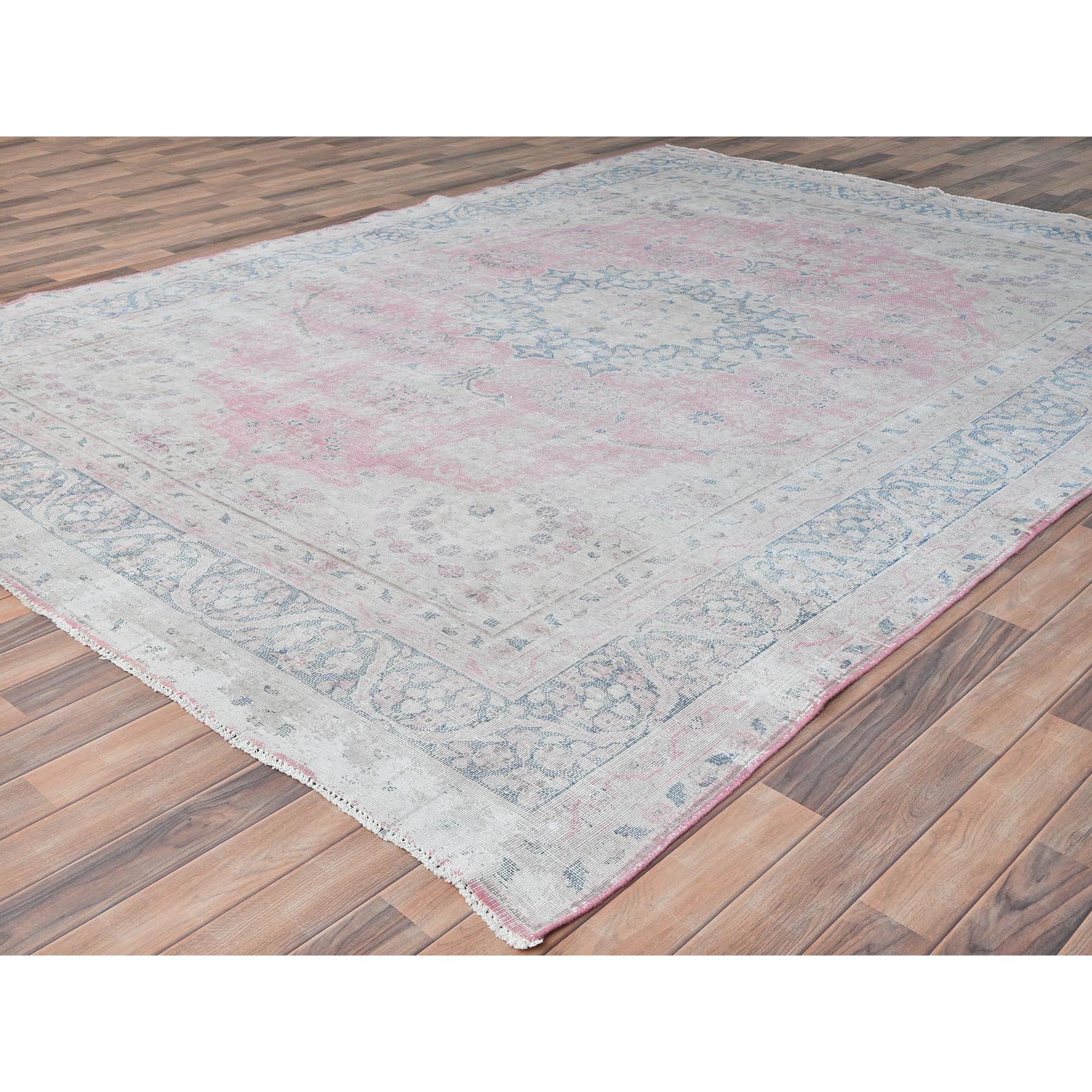 Hand-Knotted Soft Pink Vintage Persian Kerman Worn Wool Distressed Look Hand Knotted Rug For Sale