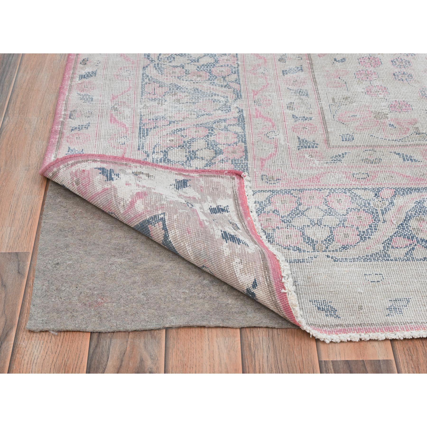 Soft Pink Vintage Persian Kerman Worn Wool Distressed Look Hand Knotted Rug In Good Condition For Sale In Carlstadt, NJ