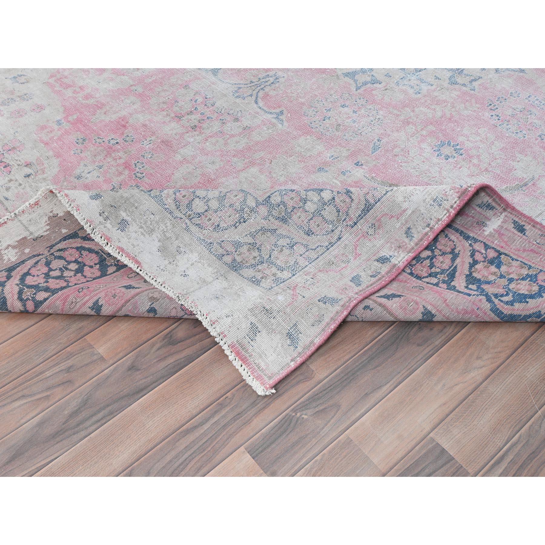 Soft Pink Vintage Persian Kerman Worn Wool Distressed Look Hand Knotted Rug For Sale 1