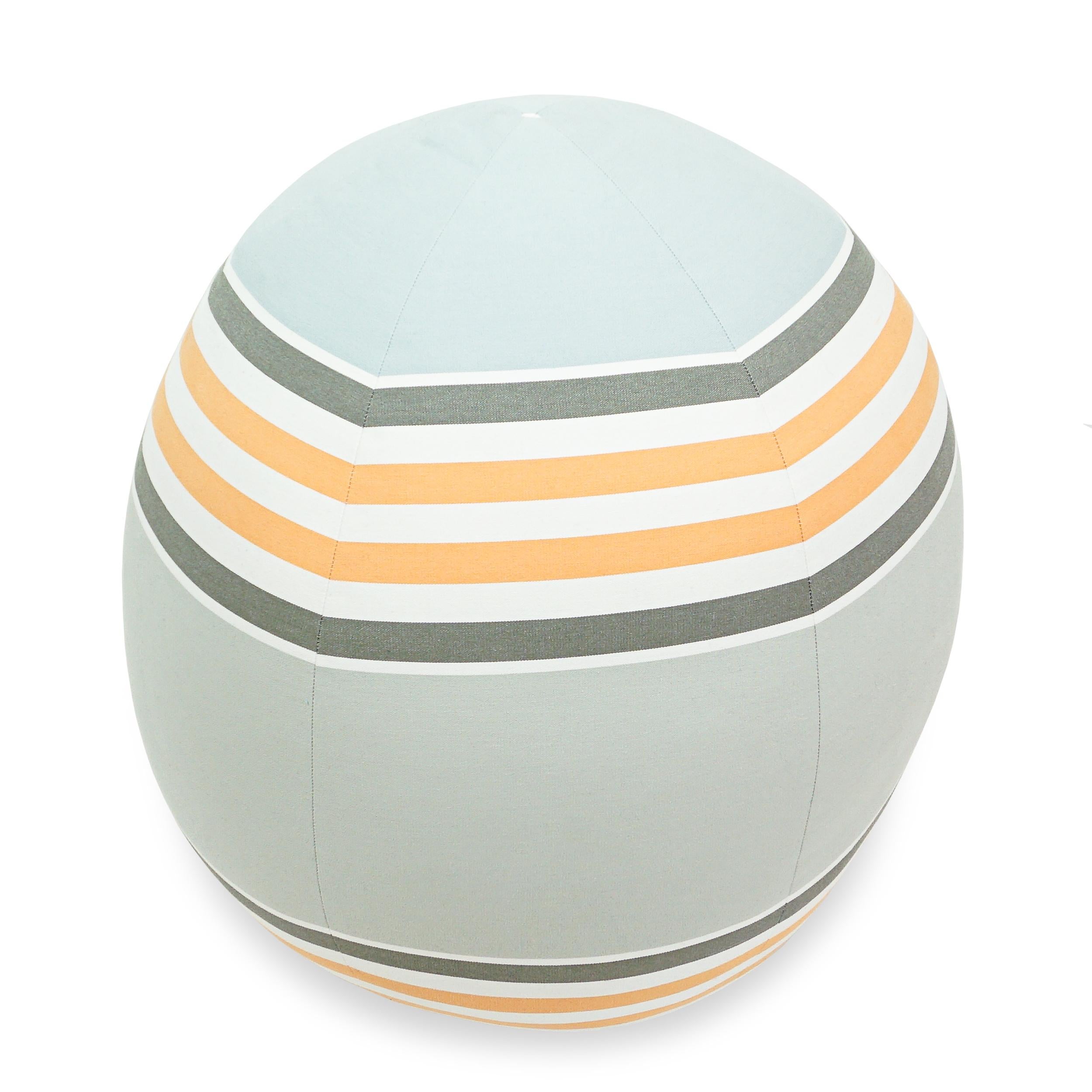 American Soft Pouf Pillow with Pale Green White Orange Stripes For Sale