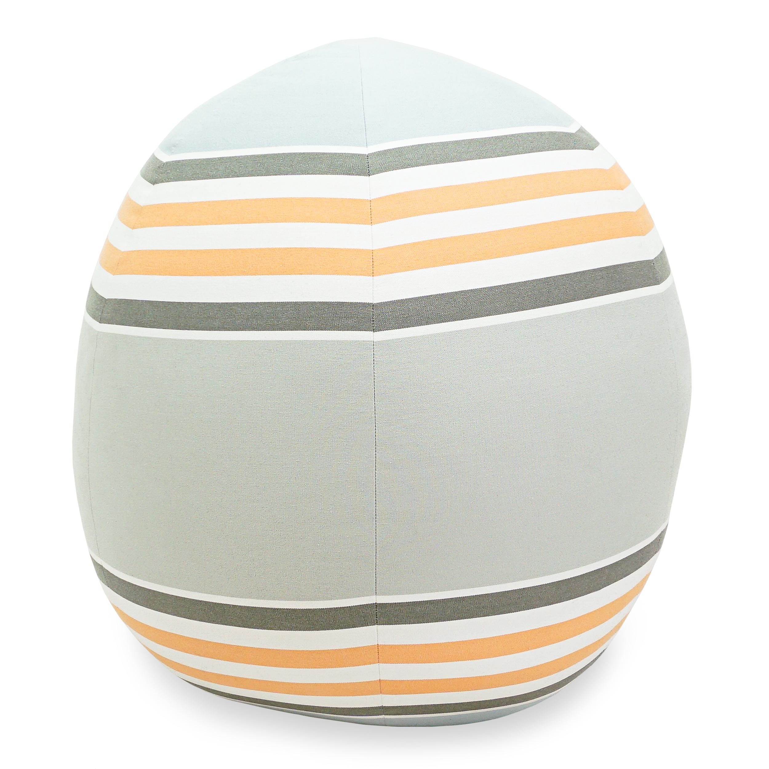 Soft Pouf Pillow with Pale Green White Orange Stripes In New Condition For Sale In Greenwich, CT