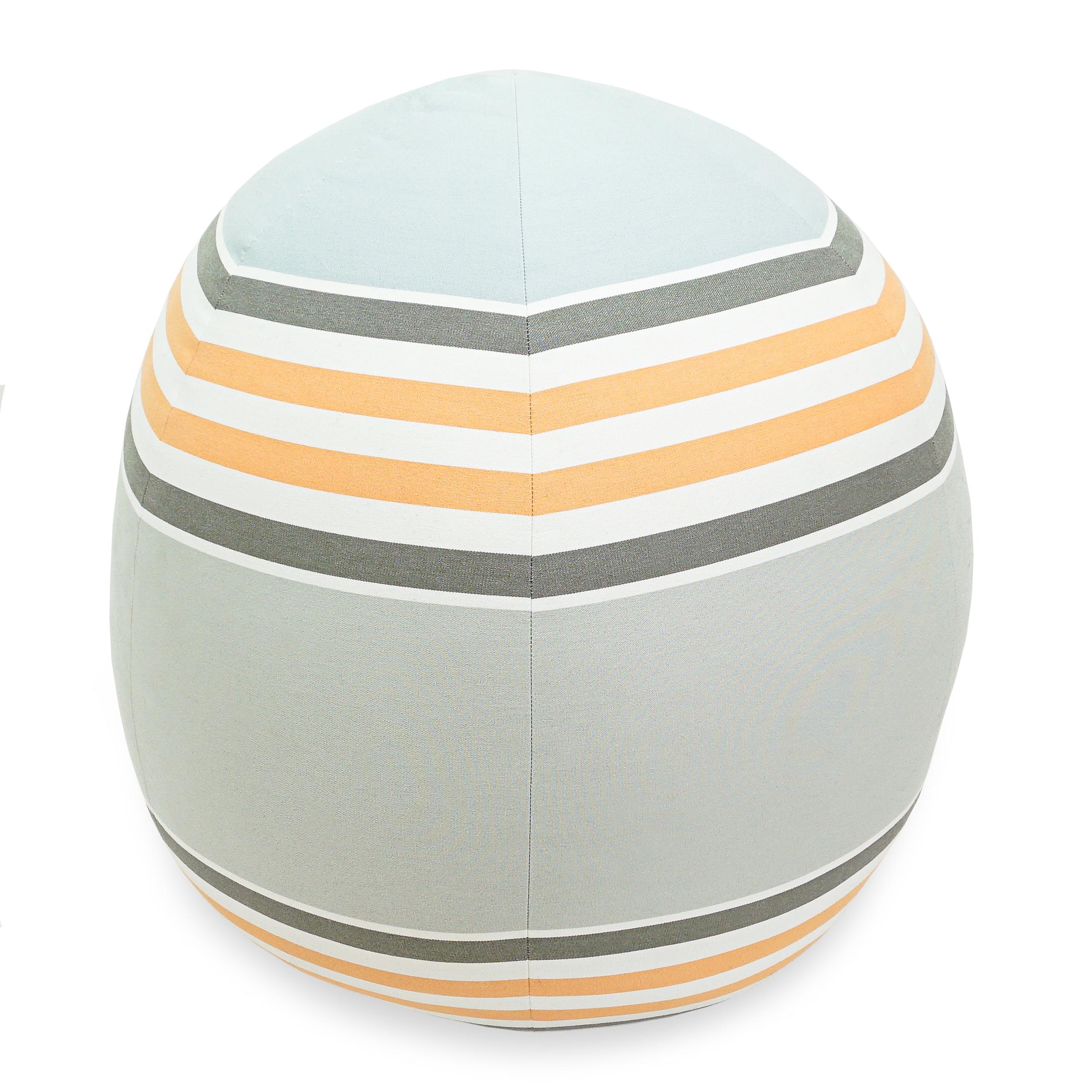 Contemporary Soft Pouf Pillow with Pale Green White Orange Stripes For Sale
