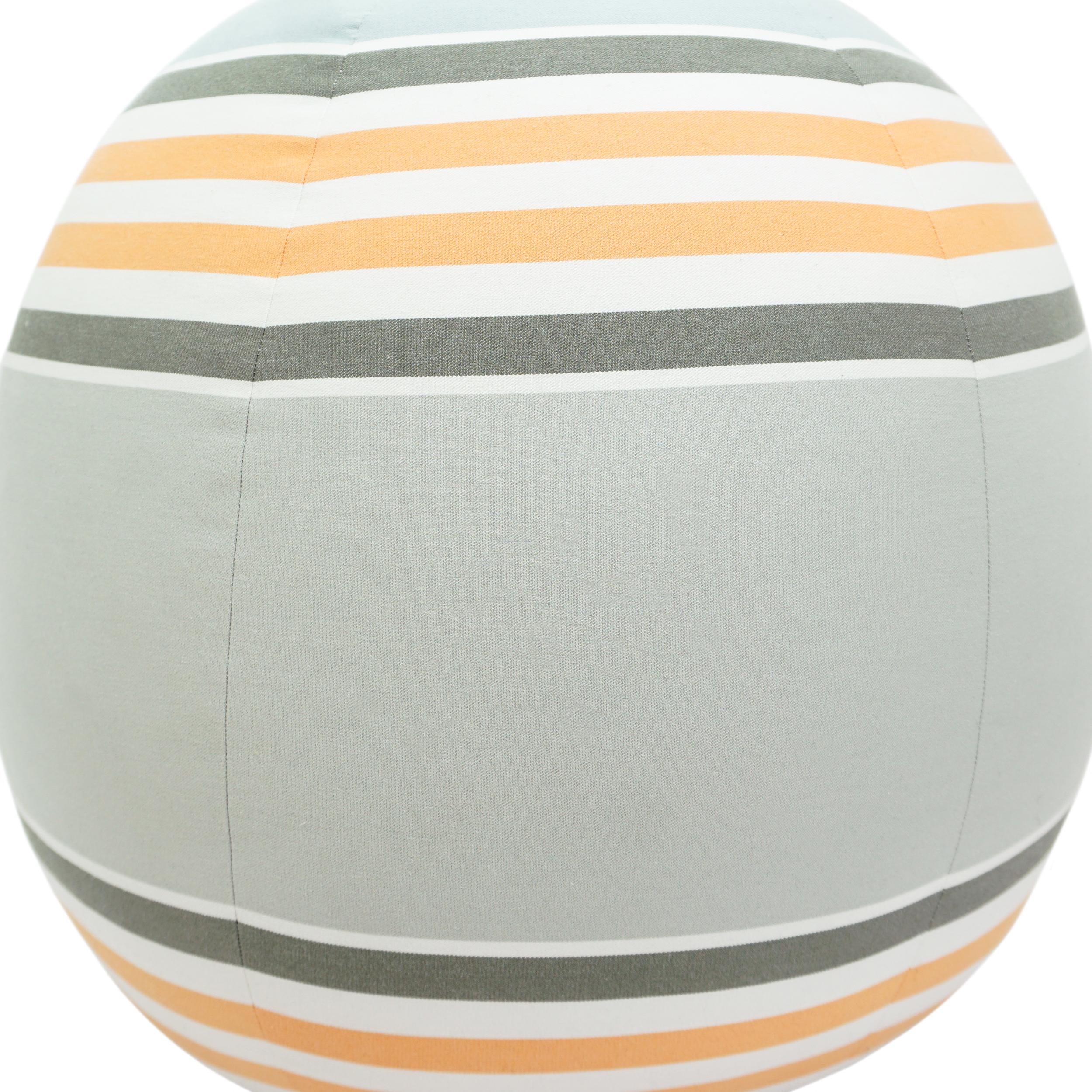 Soft Pouf Pillow with Pale Green White Orange Stripes For Sale 1
