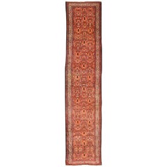 Soft Red and Coral Antique Persian Sultanabad Mahal Runner with All-Over Design