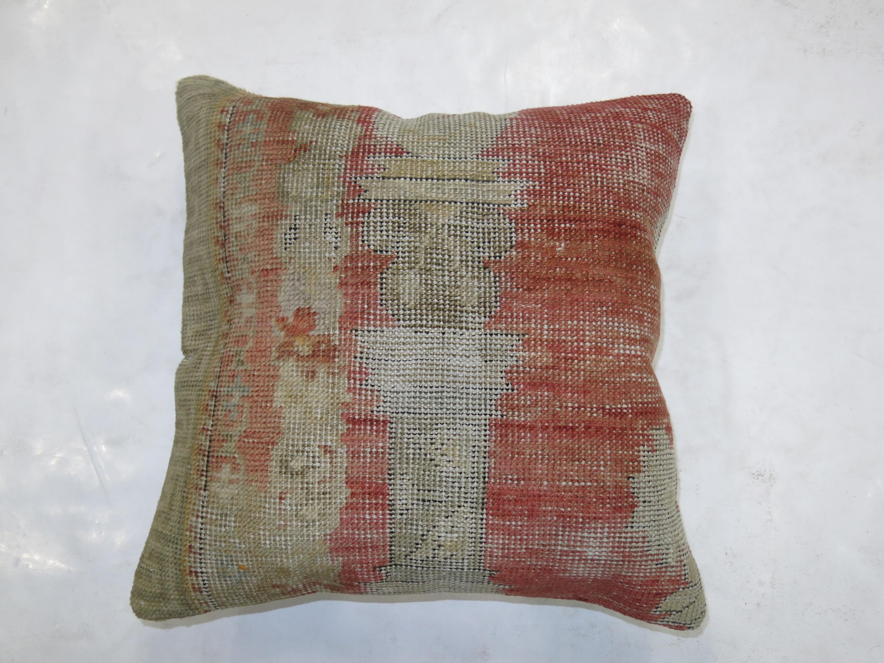 Victorian Soft Red Antique Oushak Rug Pillow