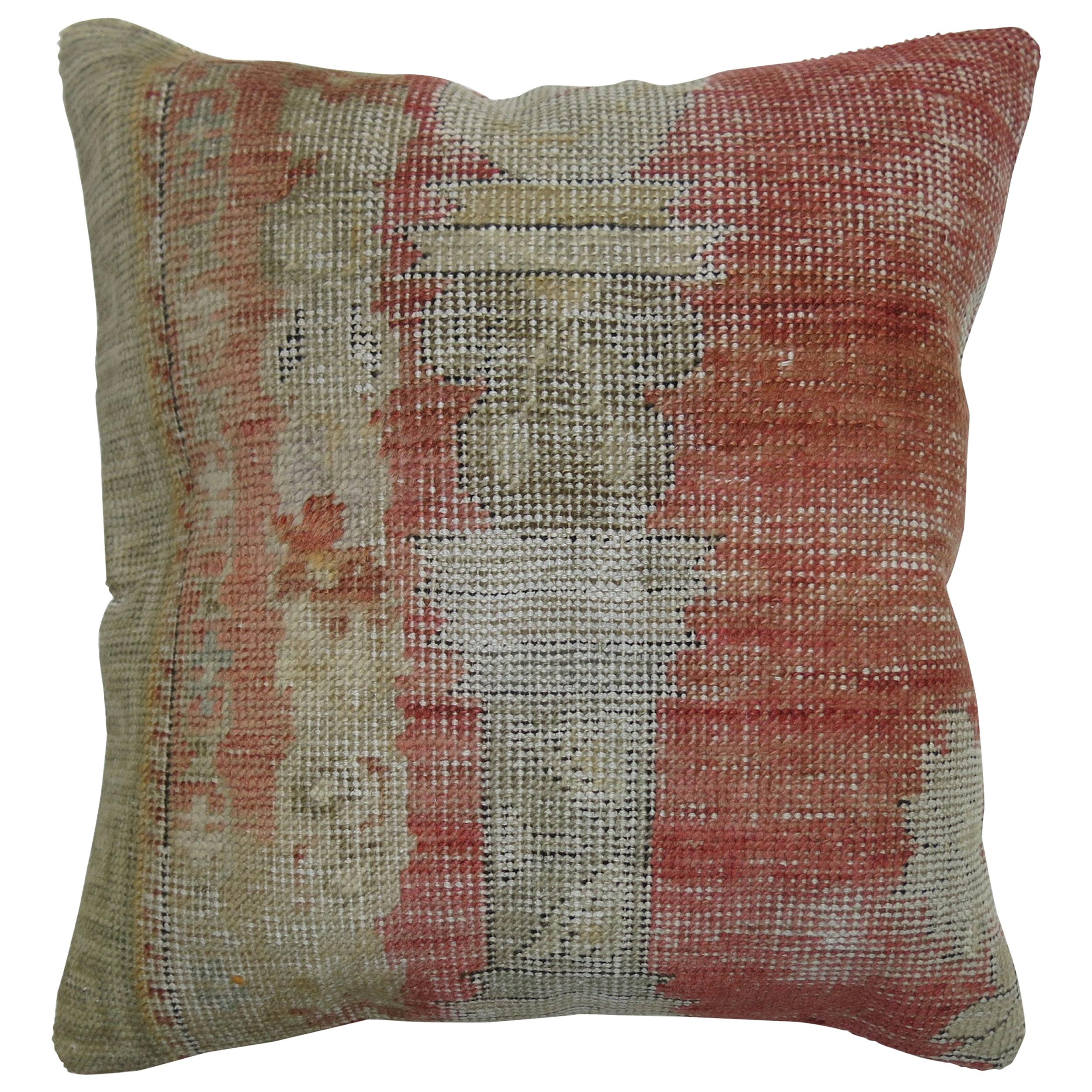Soft Red Antique Oushak Rug Pillow