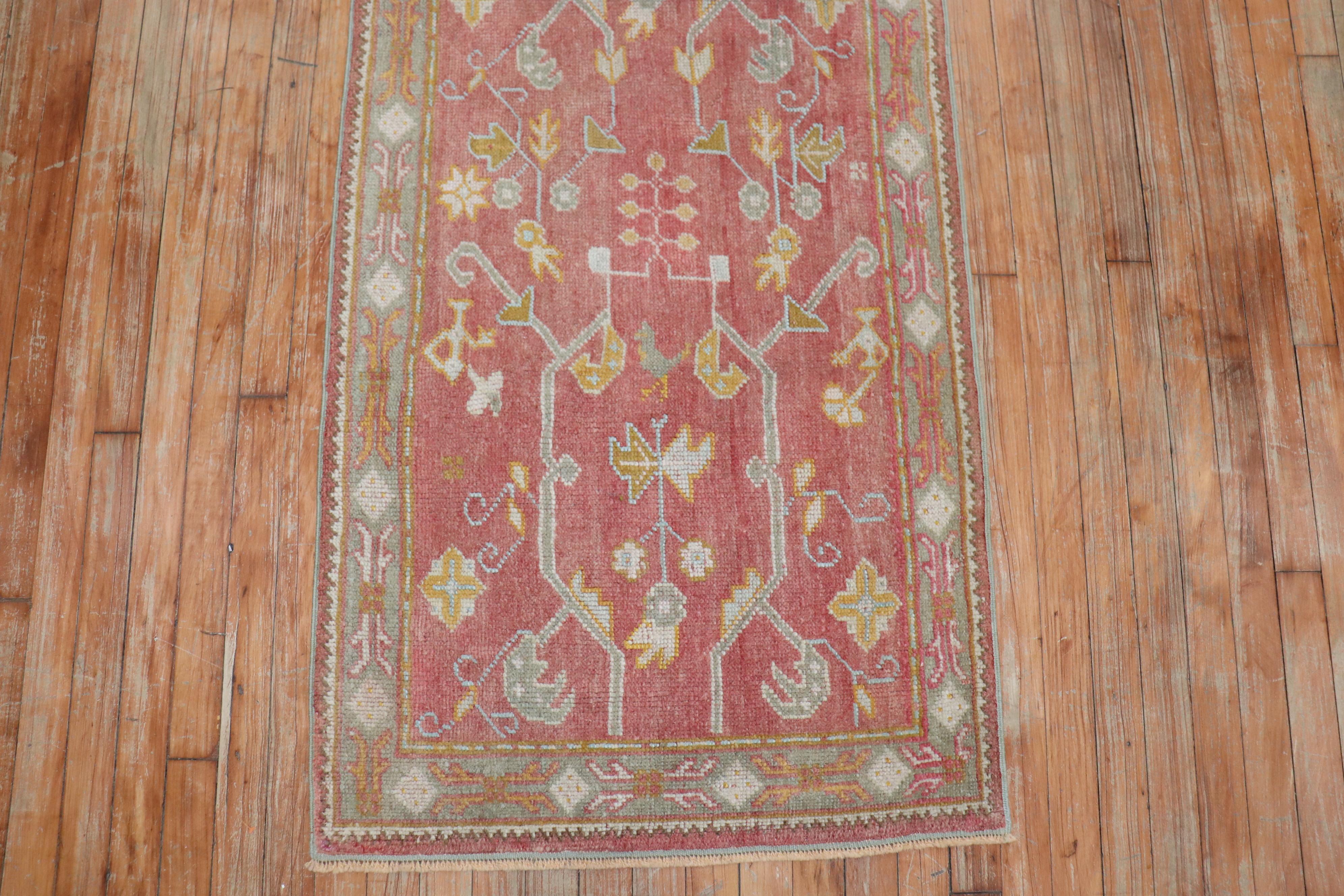 Soft Red Antique Turkish Oushak Early 20th Century Runner In Good Condition For Sale In New York, NY