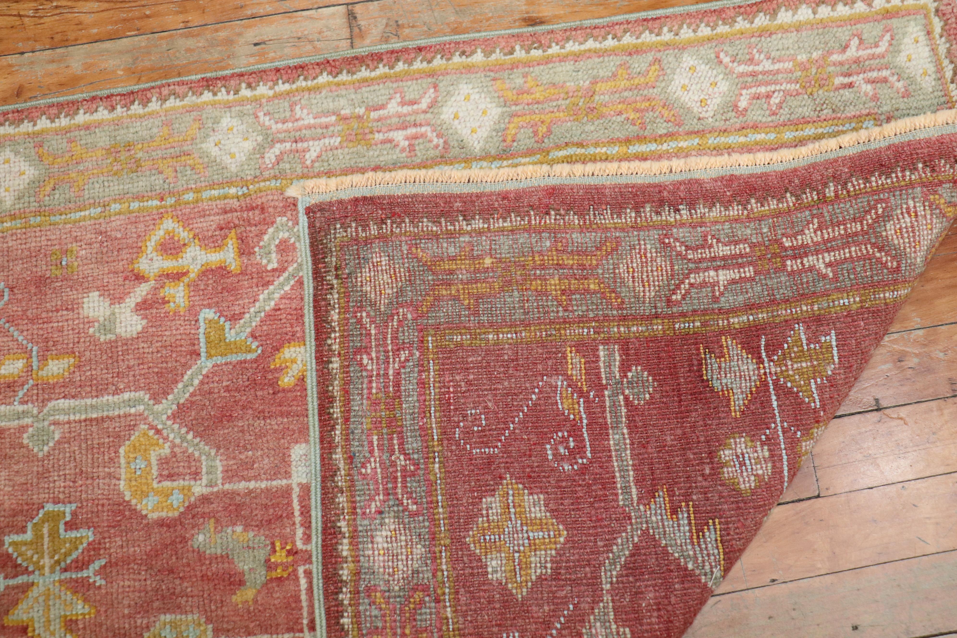 Soft Red Antique Turkish Oushak Early 20th Century Runner For Sale 2