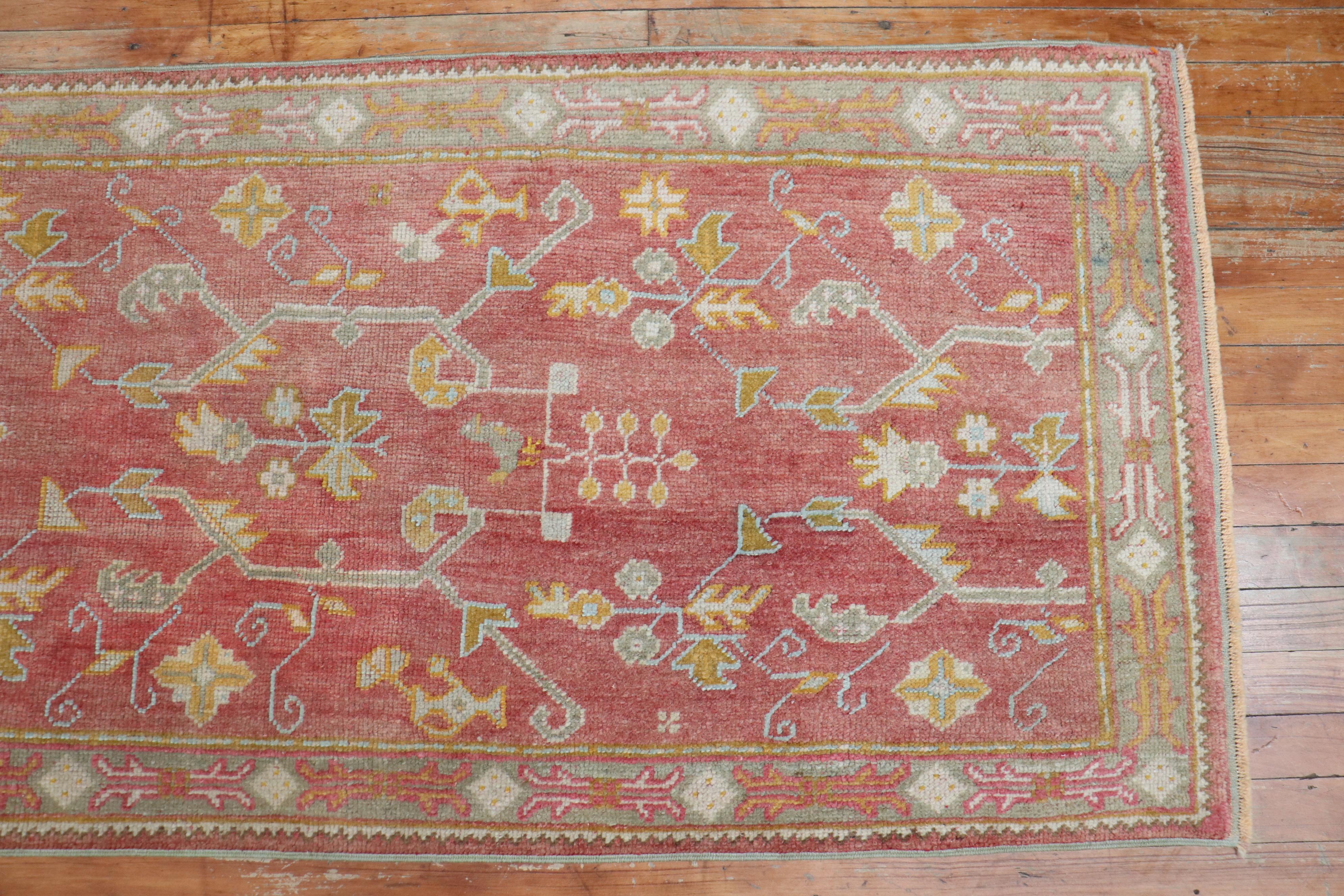 Soft Red Antique Turkish Oushak Early 20th Century Runner For Sale 3
