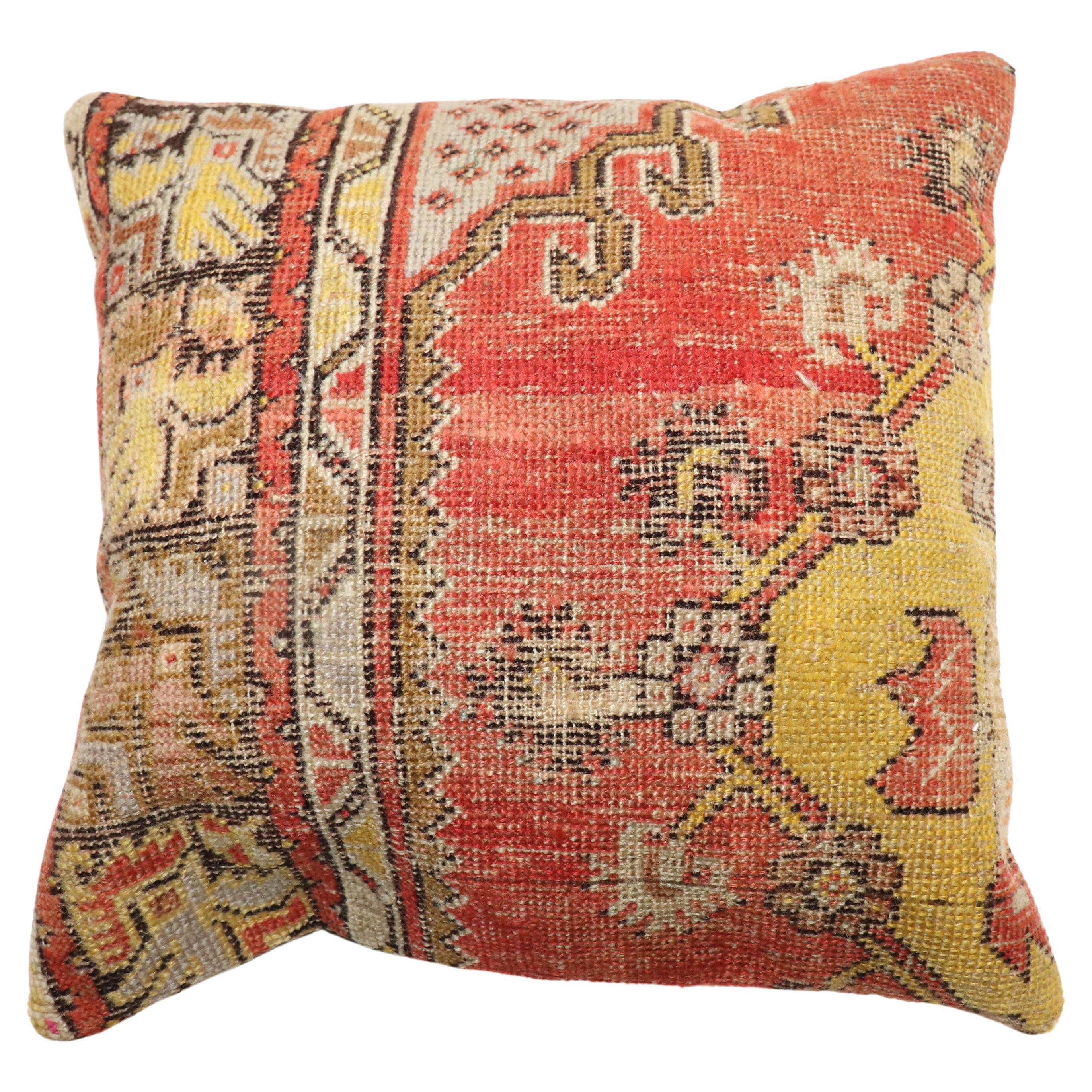 Zabihi Collection Soft Red Antique Turkish Rug Pillow For Sale