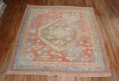 Soft Red Antique Turkish Square Oushak Rug