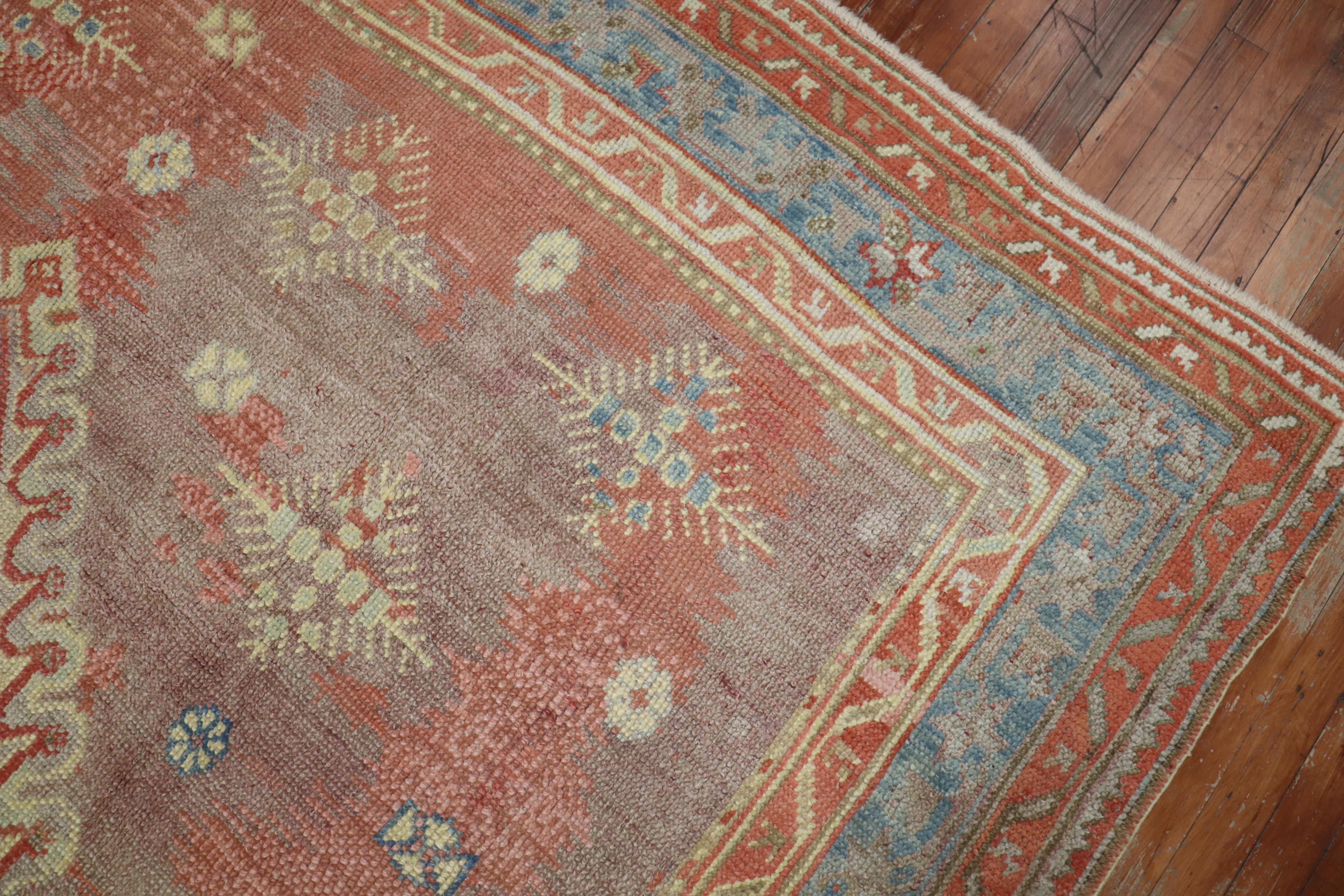 Hand-Woven Soft Red Antique Turkish Square Oushak Rug