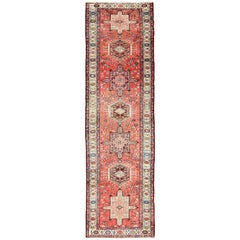 Soft Red Geometric Medallion Vintage Persian Karadjeh Runner