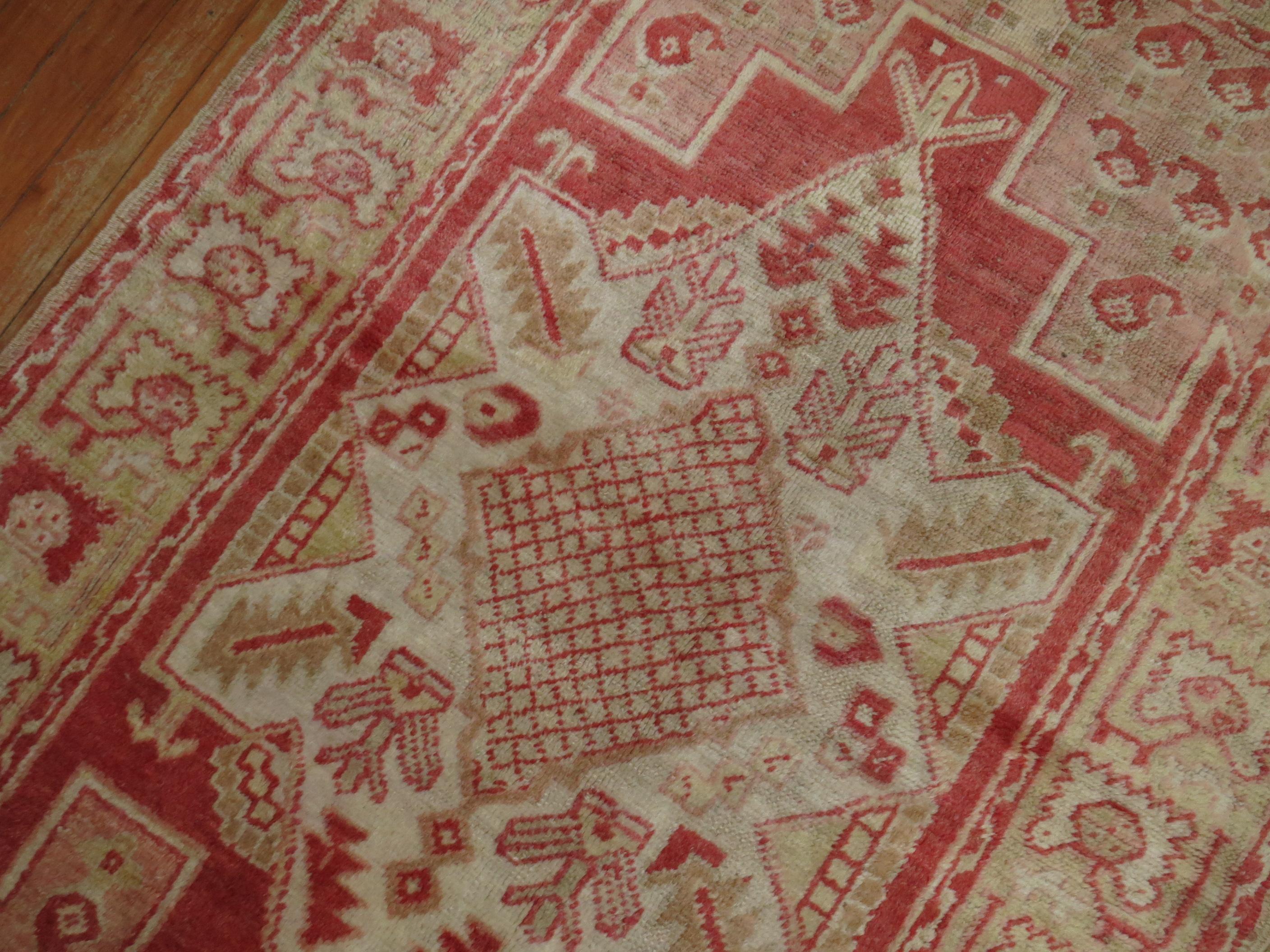 Soft Red Ivory Turkish Oushak Scatter Rug In Excellent Condition In New York, NY