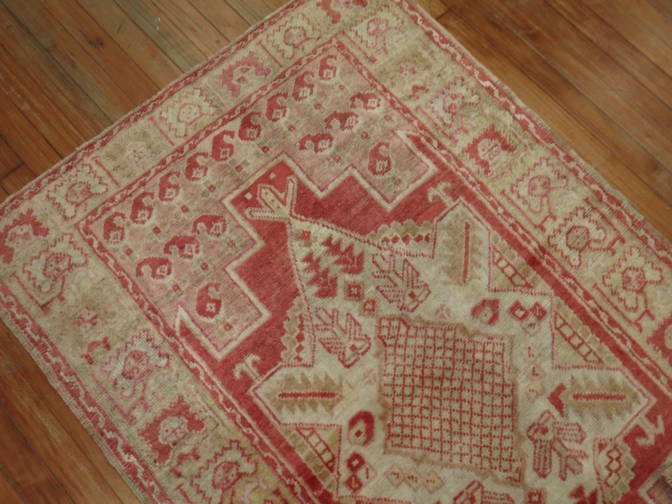 20th Century Soft Red Ivory Turkish Oushak Scatter Rug