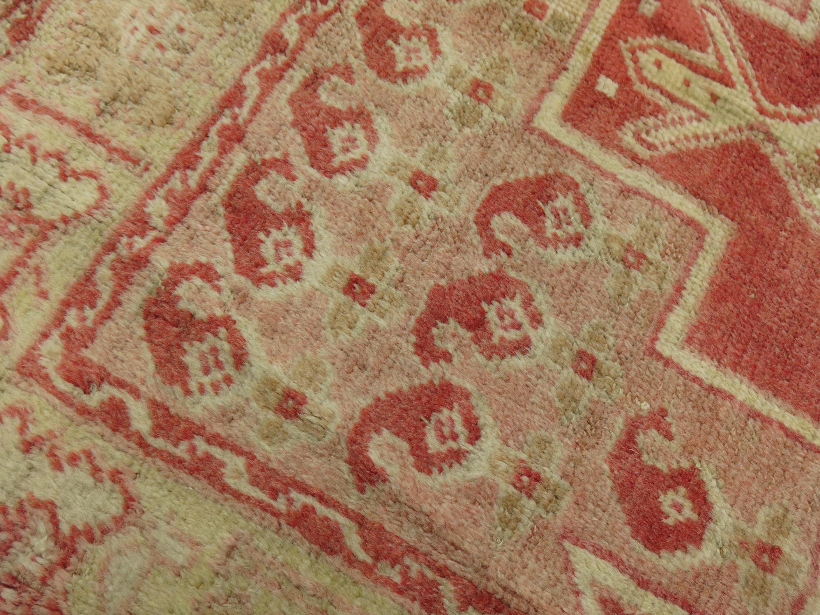 Wool Soft Red Ivory Turkish Oushak Scatter Rug