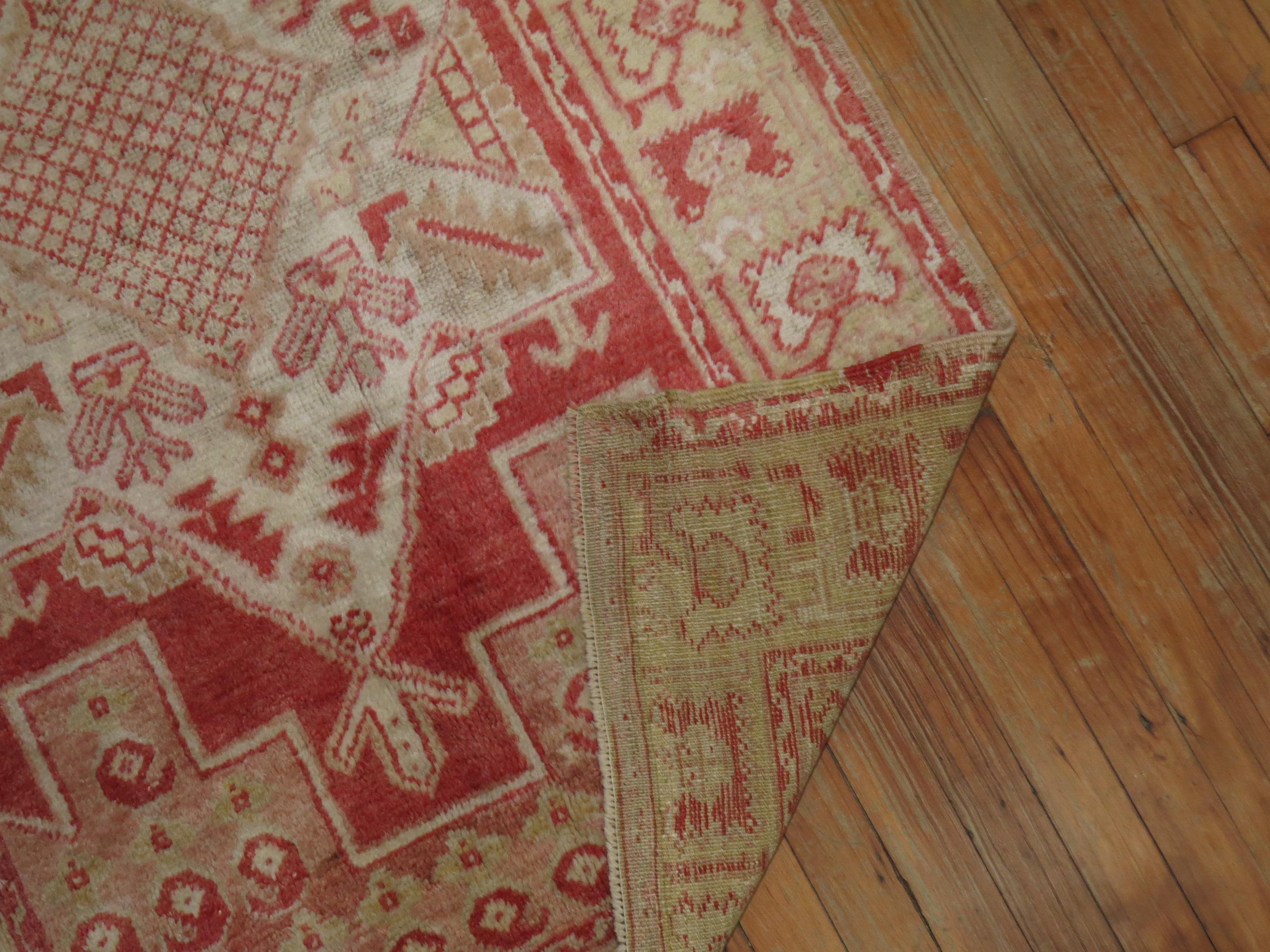 Soft Red Ivory Turkish Oushak Scatter Rug 1