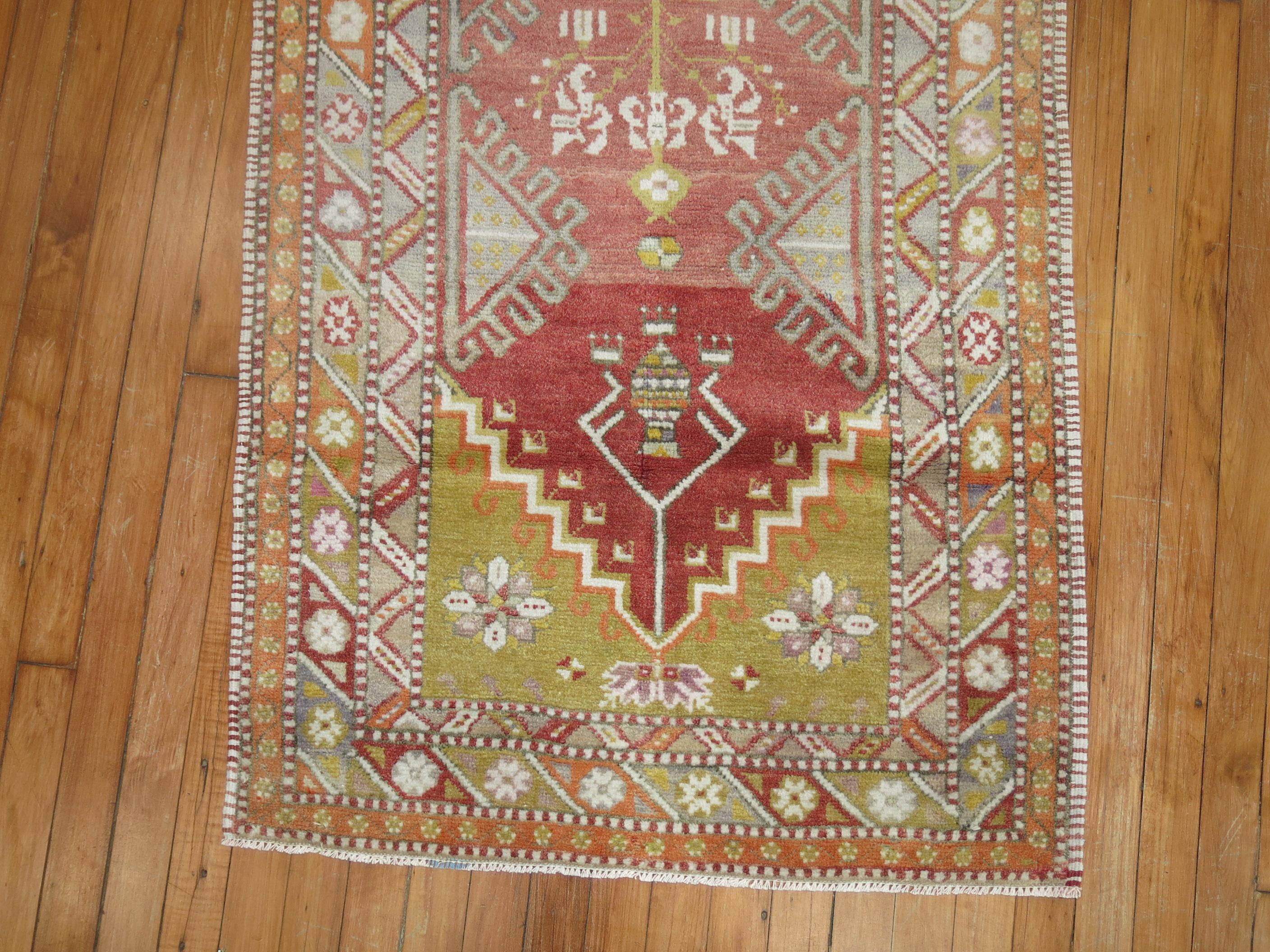 Tribal Soft Red Light Green Gray Accent Geometric Turkish Anatolian Scatter Size Rug