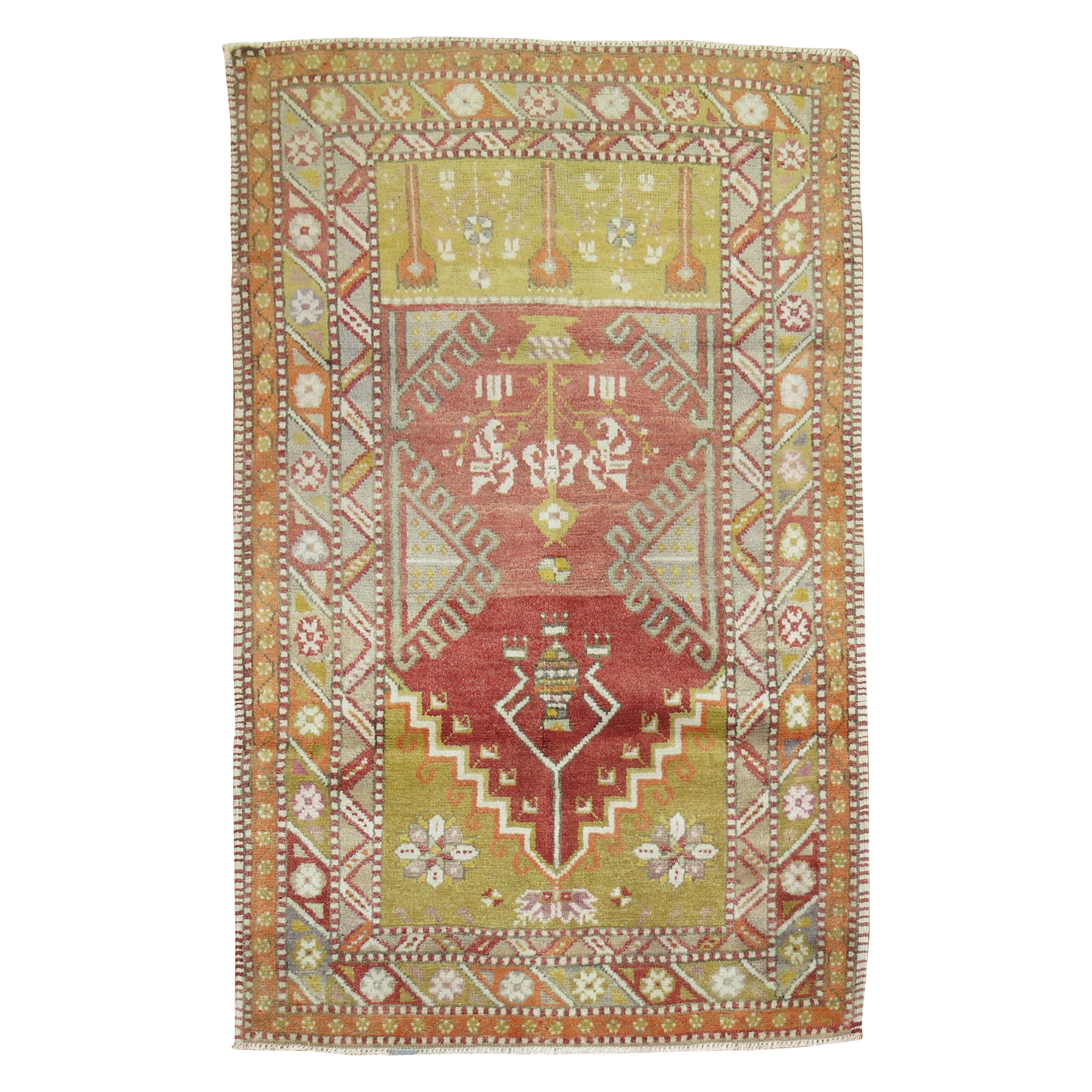 Soft Red Light Green Gray Accent Geometric Turkish Anatolian Scatter Size Rug