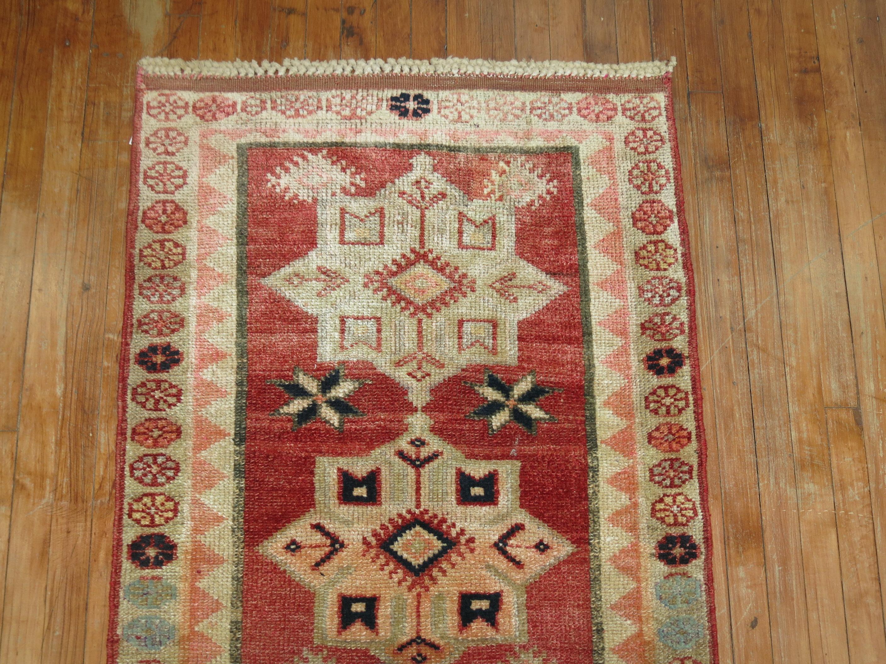 Country Soft Red Turkish Anatolian Runner For Sale