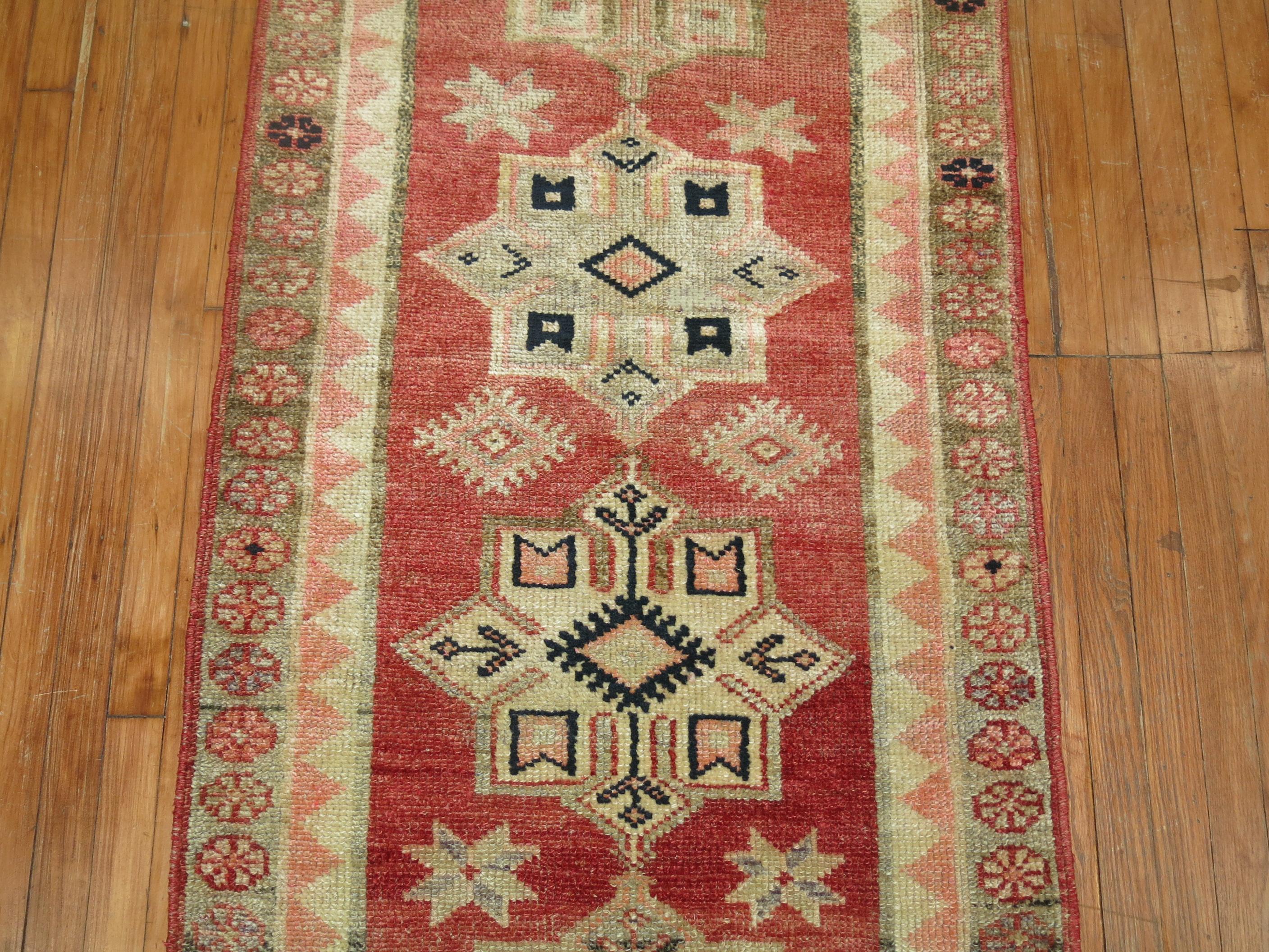 Soft Red Turkish Anatolian Runner In Good Condition For Sale In New York, NY