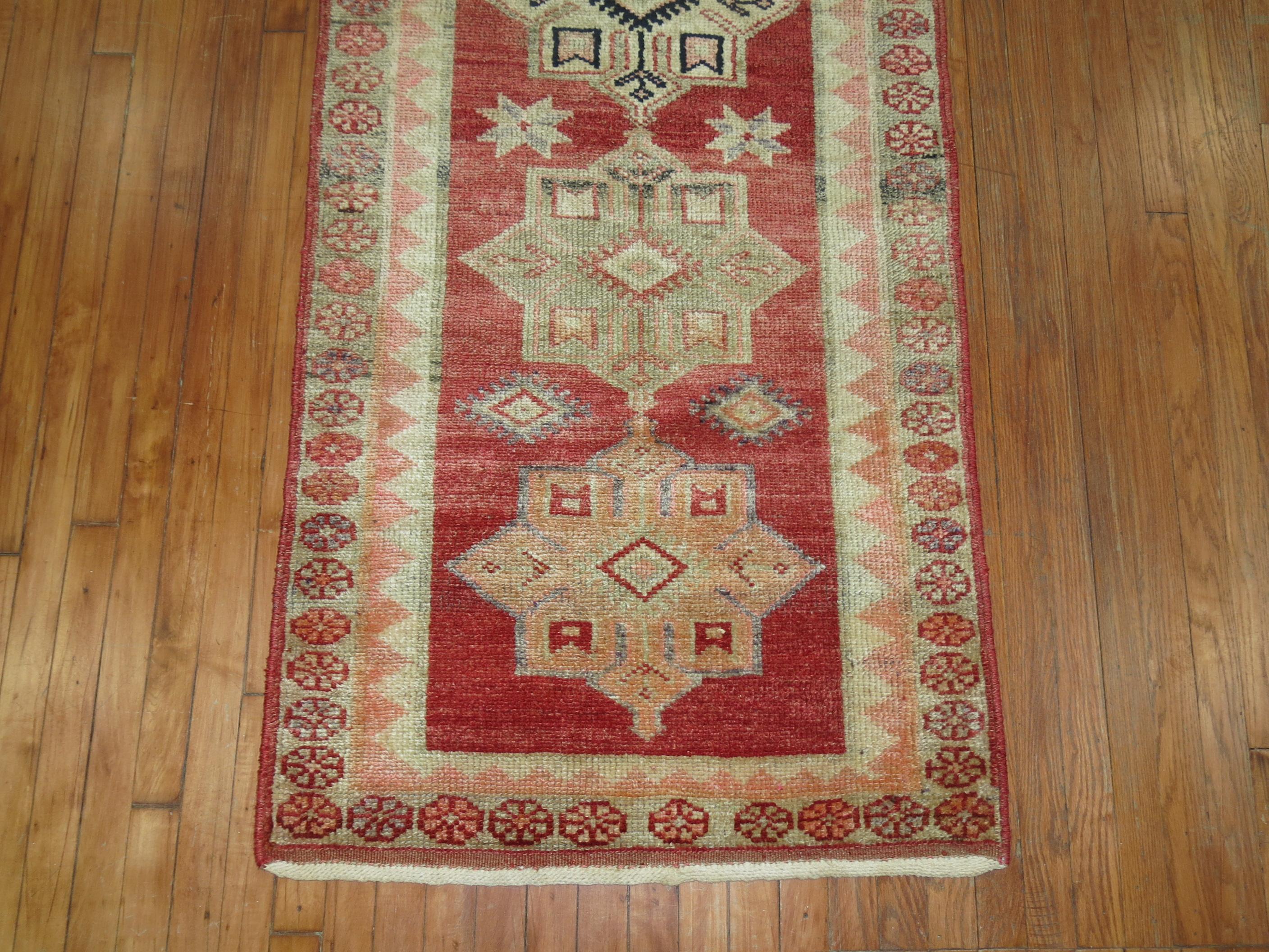 Mid-20th Century Soft Red Turkish Anatolian Runner For Sale