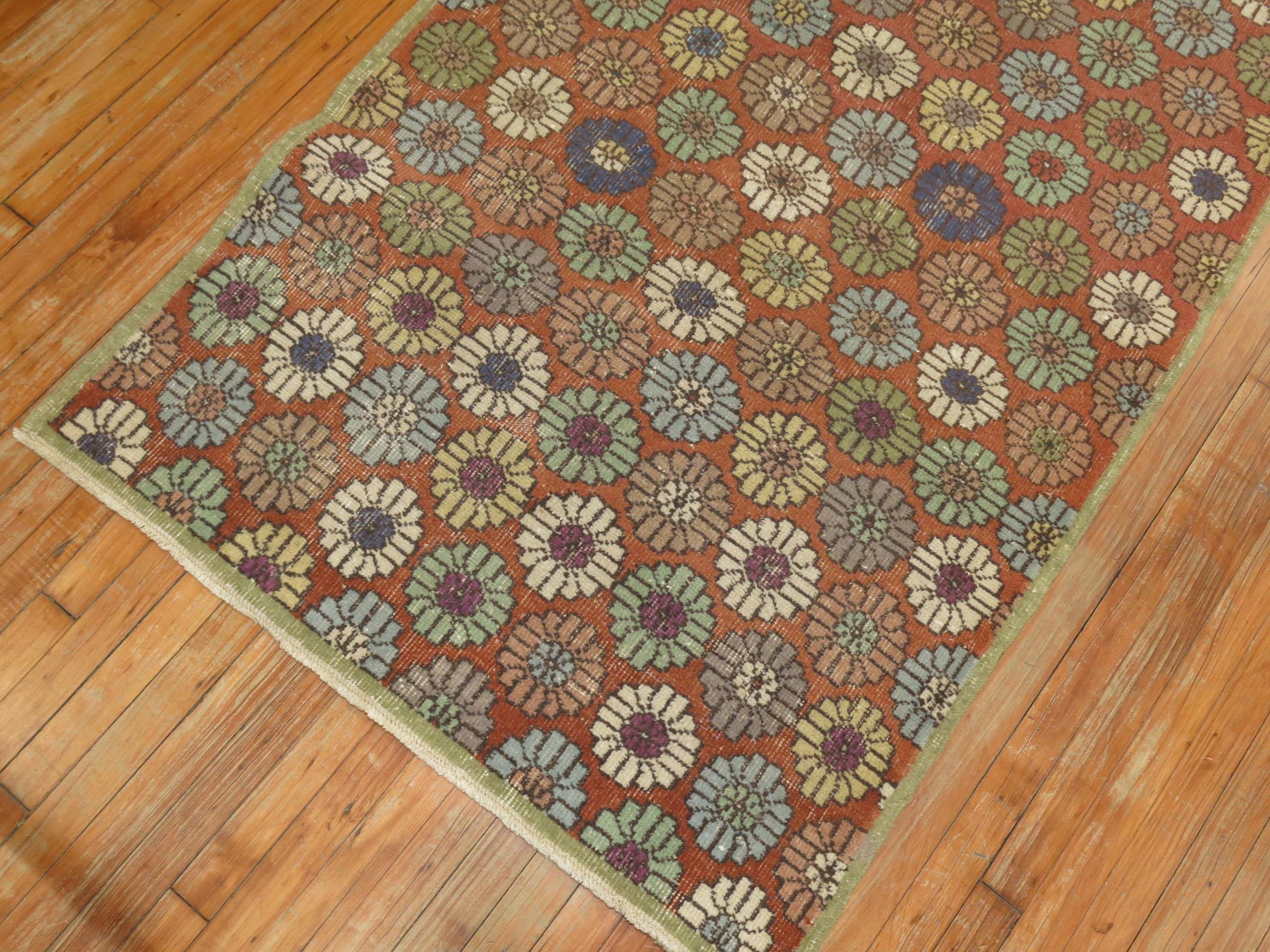 Mid-Century Modern Soft Red Turkish Deco Rug For Sale