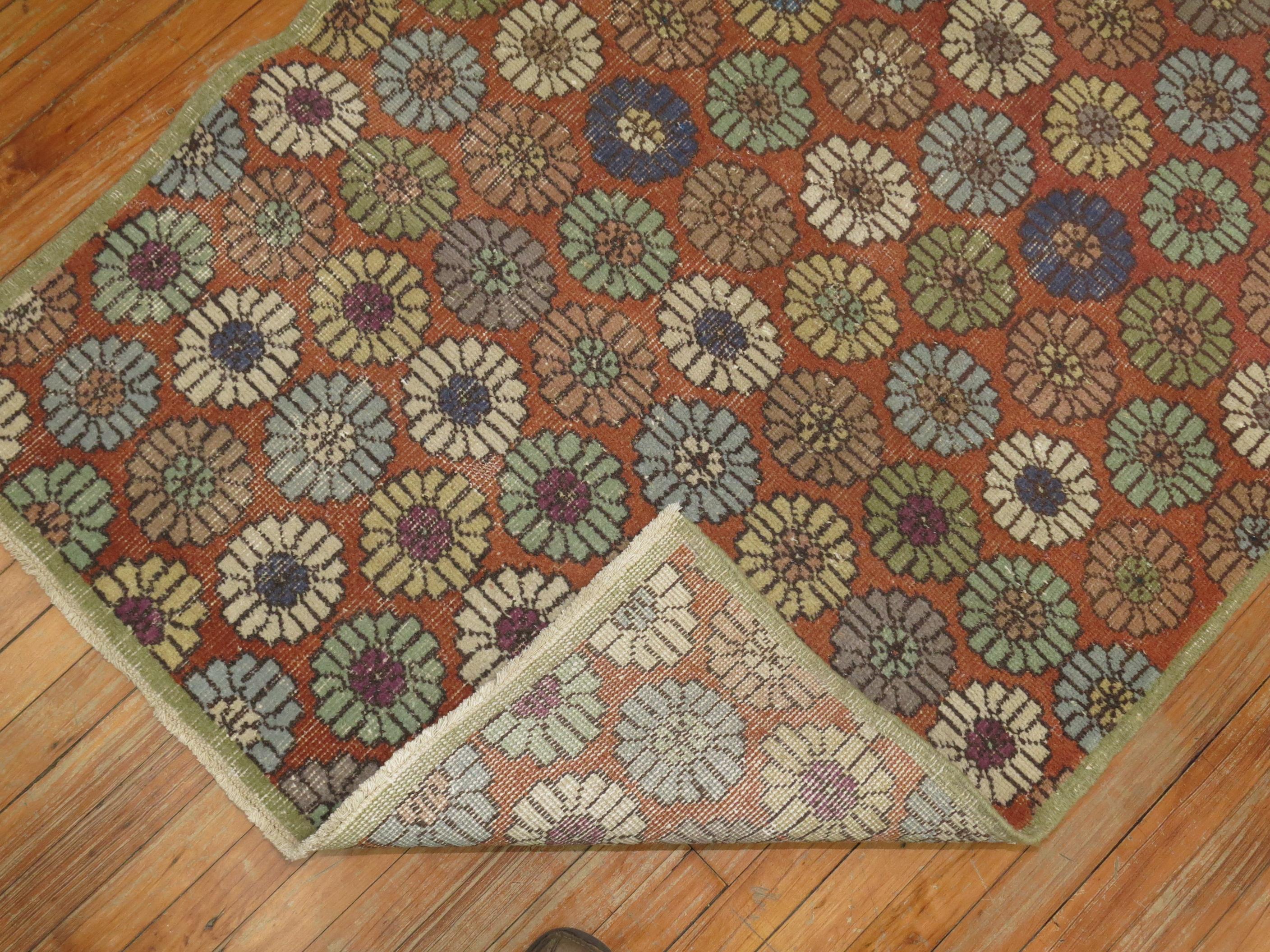 Soft Red Turkish Deco Rug In Fair Condition For Sale In New York, NY