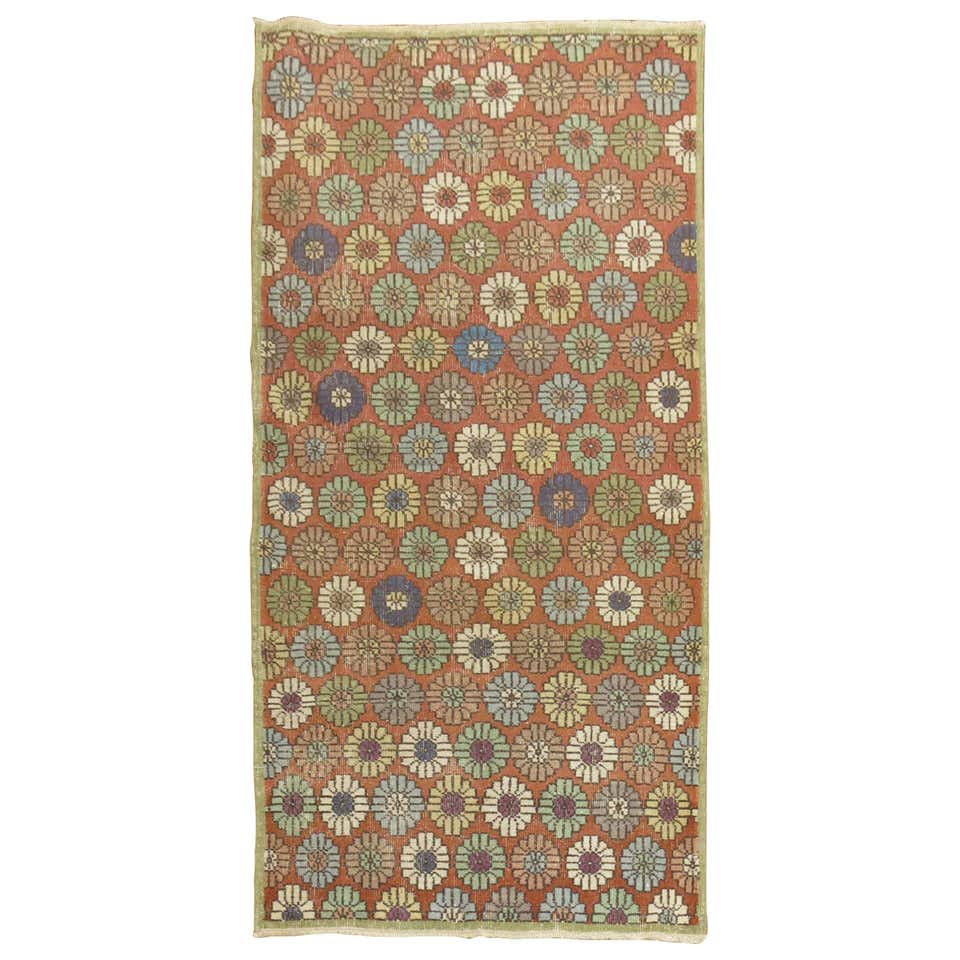Floral Turkish Deco Rug in Soft Pink and Turquoise Colors at 1stDibs