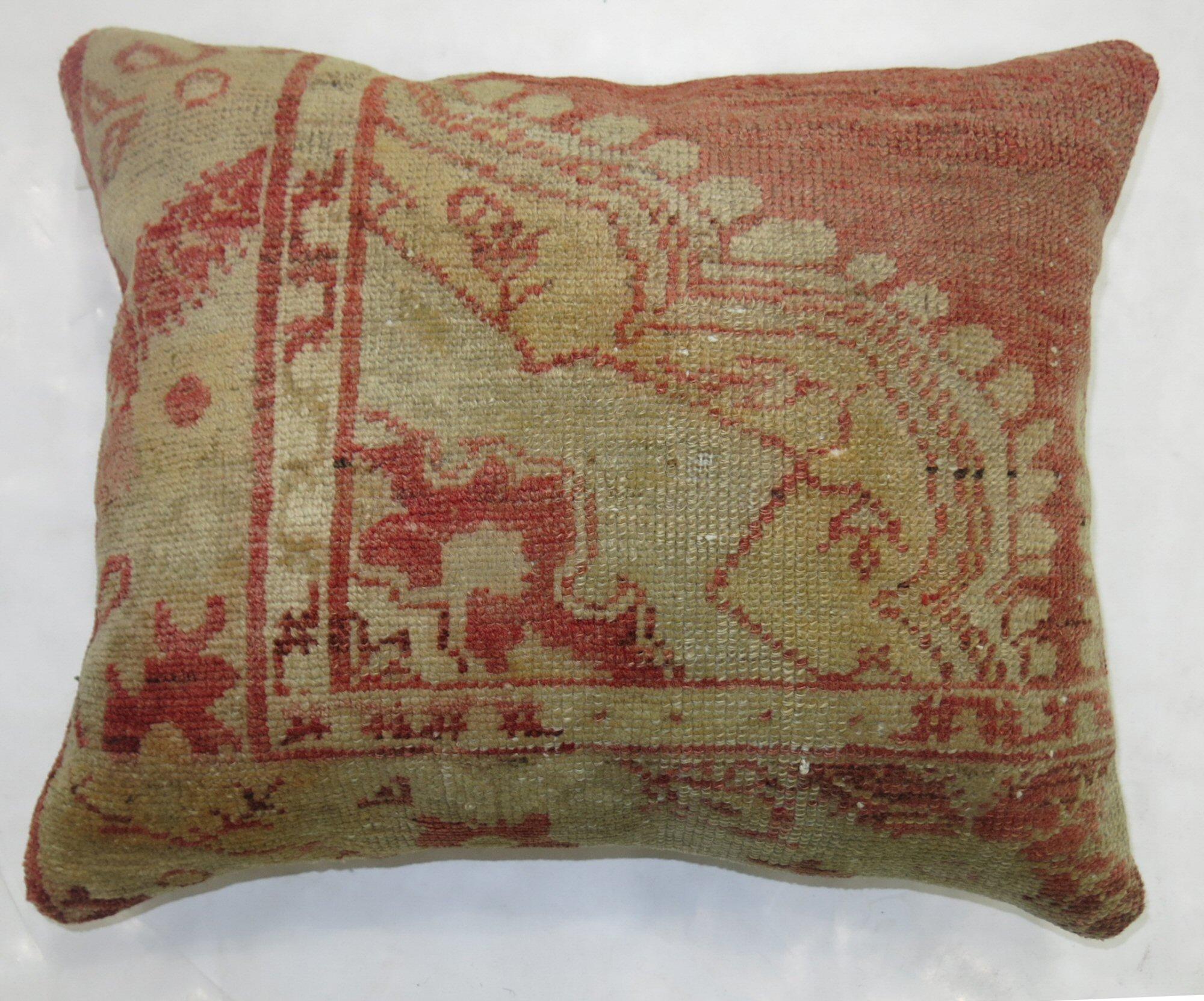 Contemporary Soft Red Turkish Oushak Rug Pillow For Sale