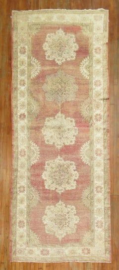 Soft Red Vintage Turkish Oushak Gallery Size Rug