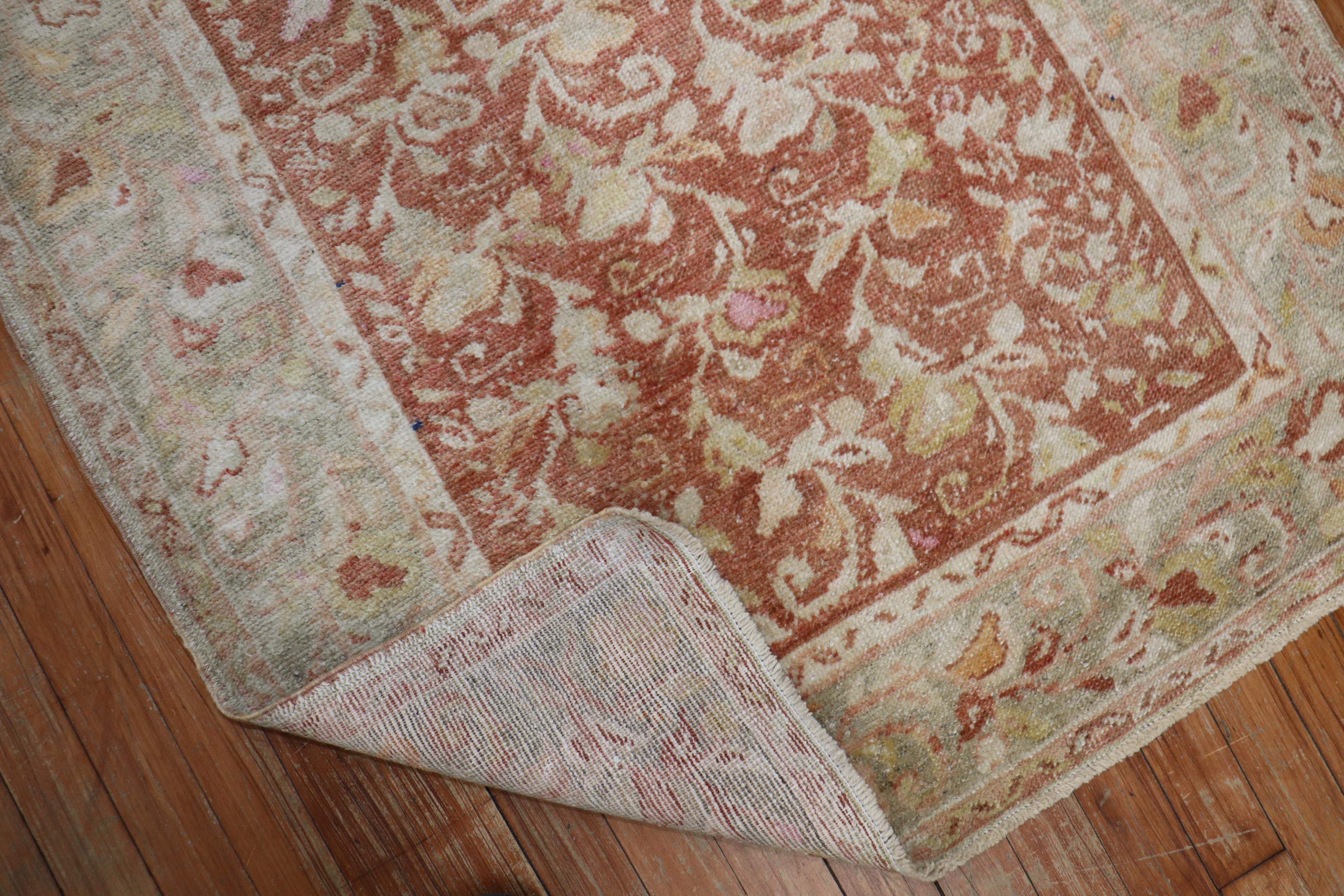Romantic Soft Red Vintage Turkish Oushak Scatter Size Small Runner For Sale