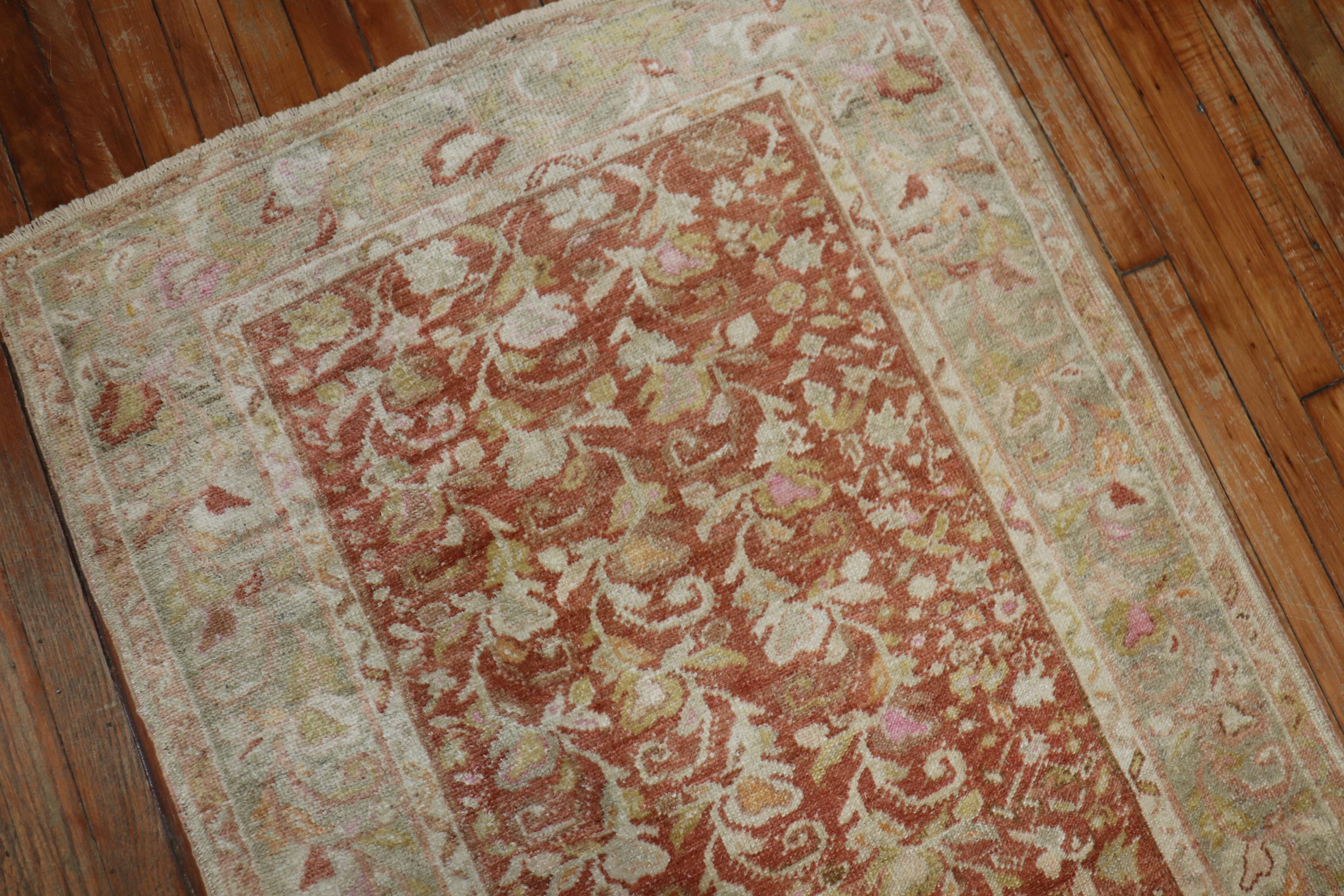 Hand-Woven Soft Red Vintage Turkish Oushak Scatter Size Small Runner For Sale