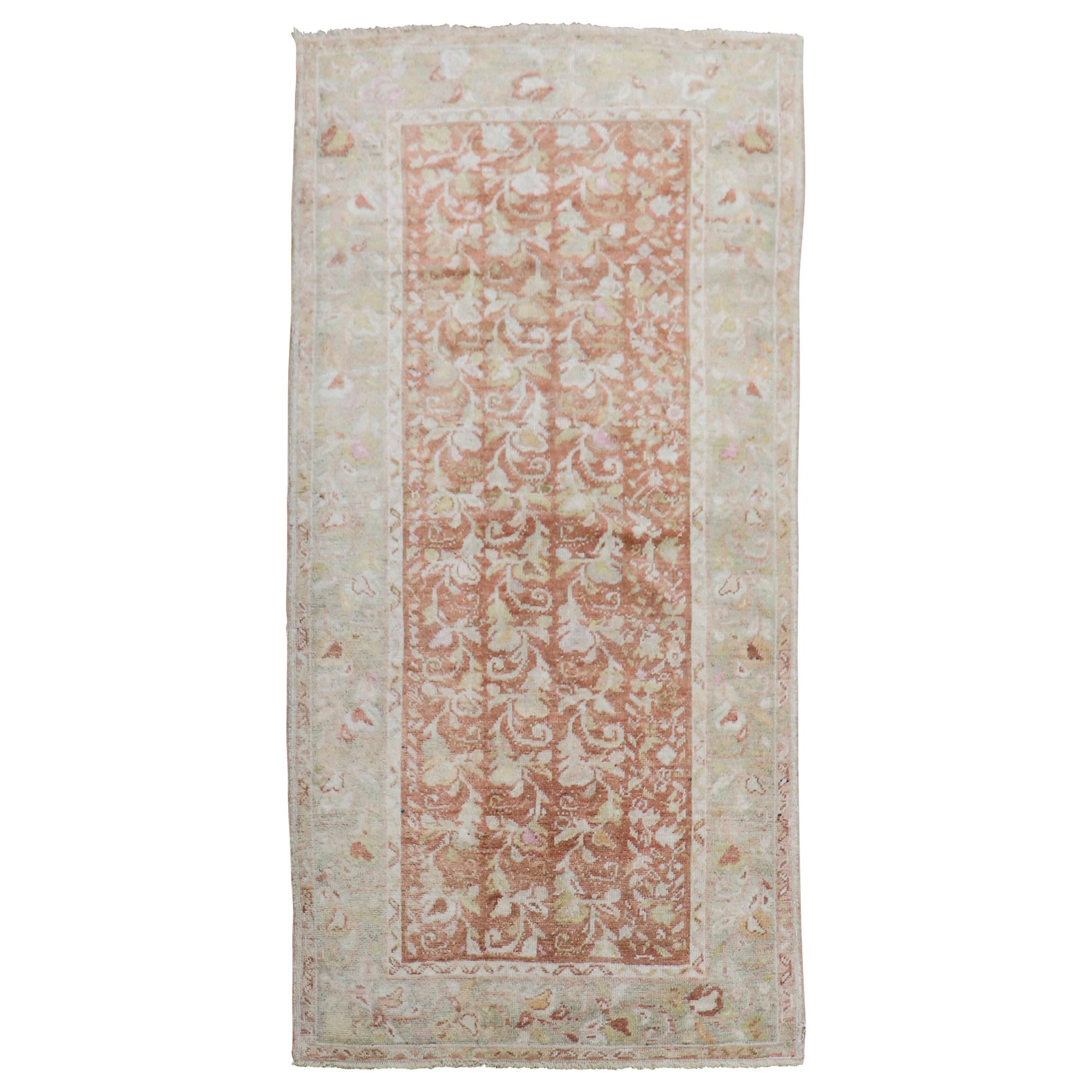 Soft Red Vintage Turkish Oushak Scatter Size Small Runner For Sale