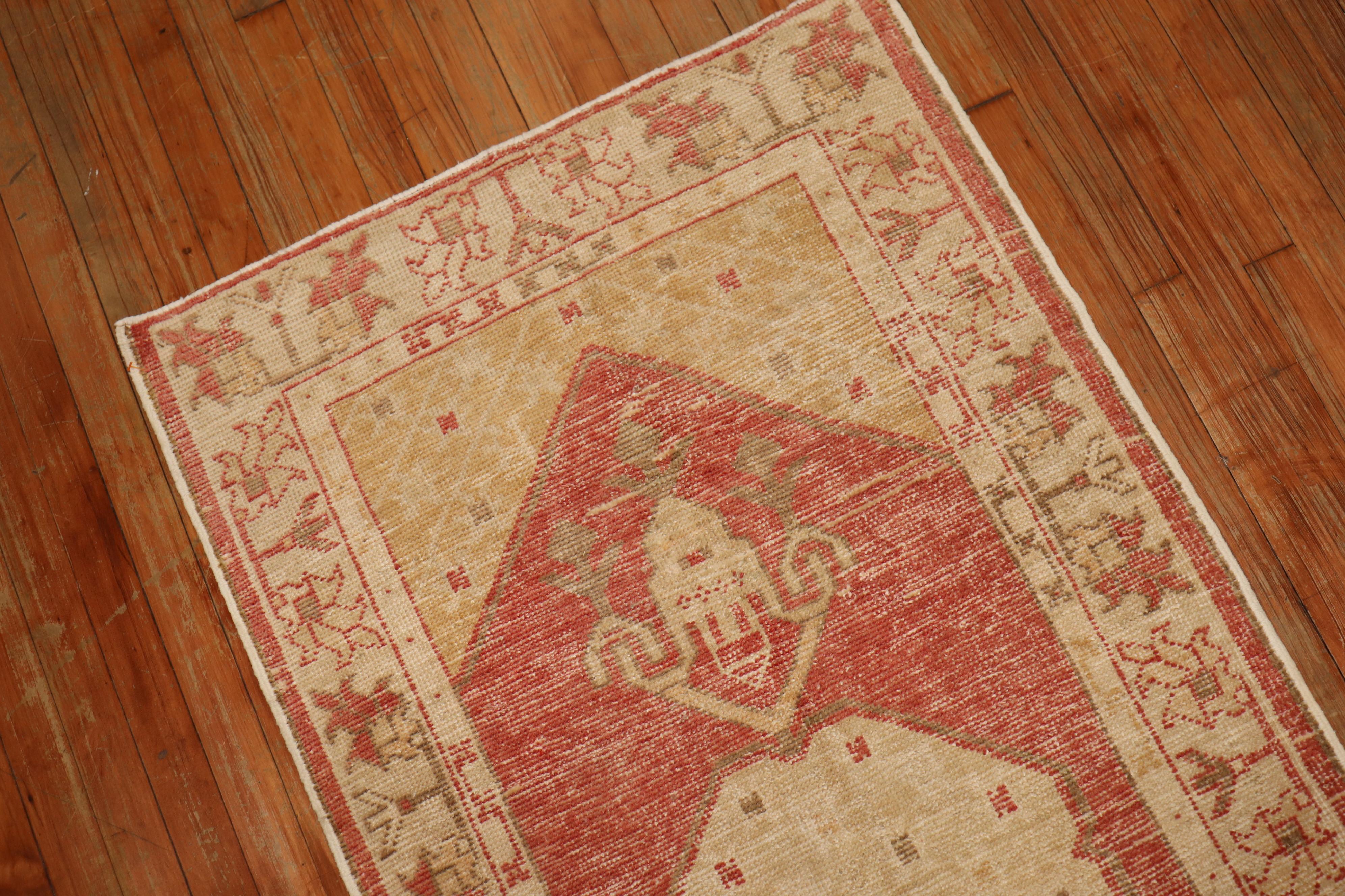 Wool Soft Red Vintage Turkish Oushak Throw Rug, 20th Century