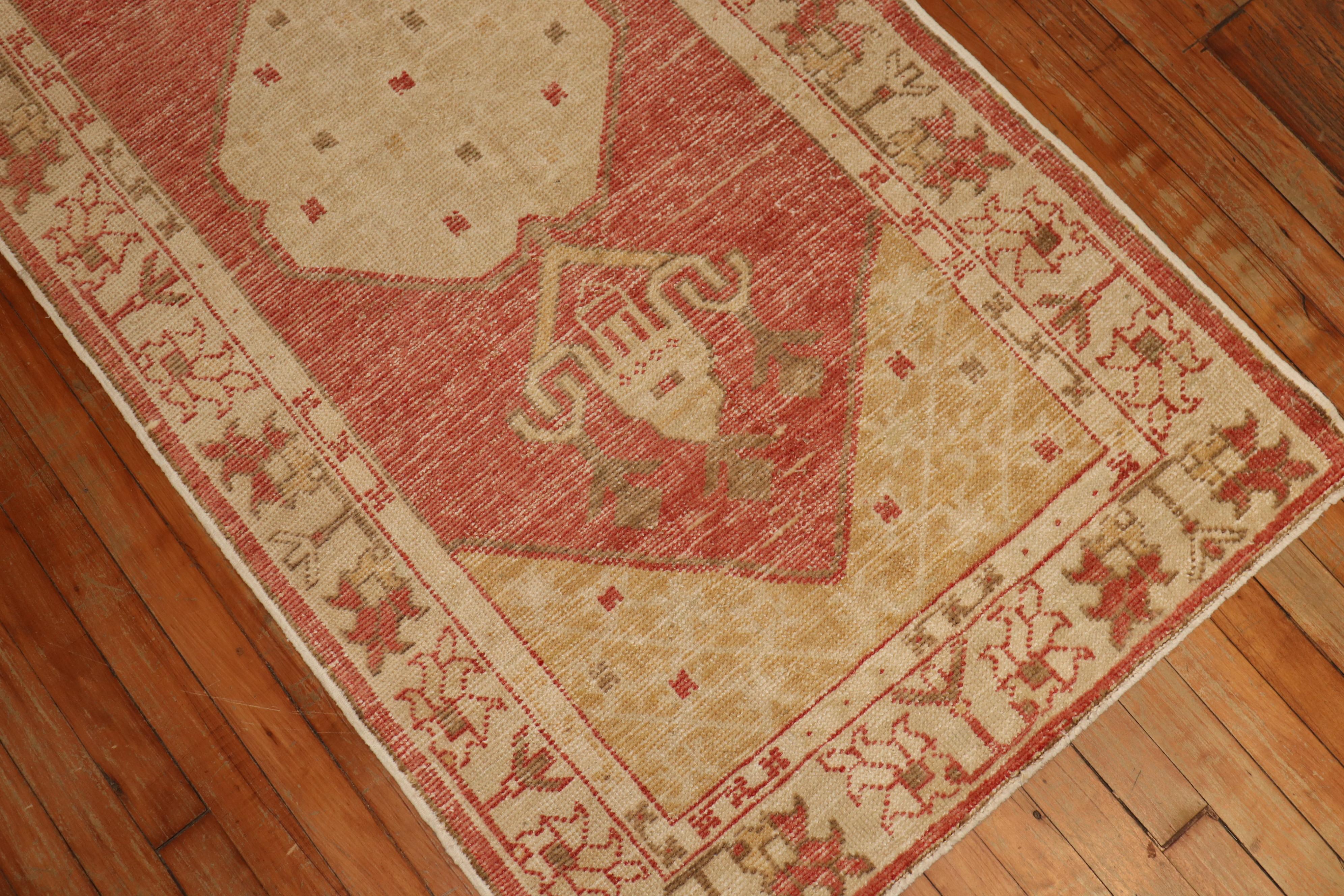 Soft Red Vintage Turkish Oushak Throw Rug, 20th Century 2