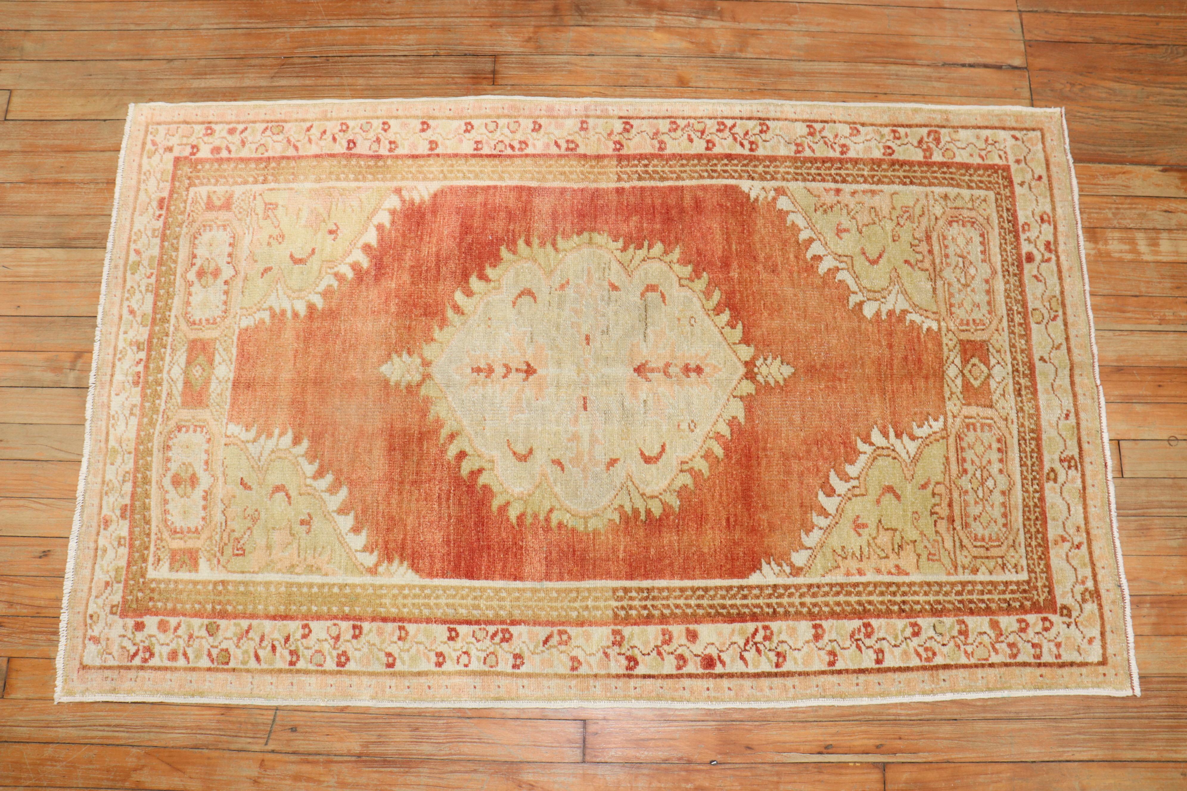 Soft Red Vintage Turkish Rug In Good Condition For Sale In New York, NY