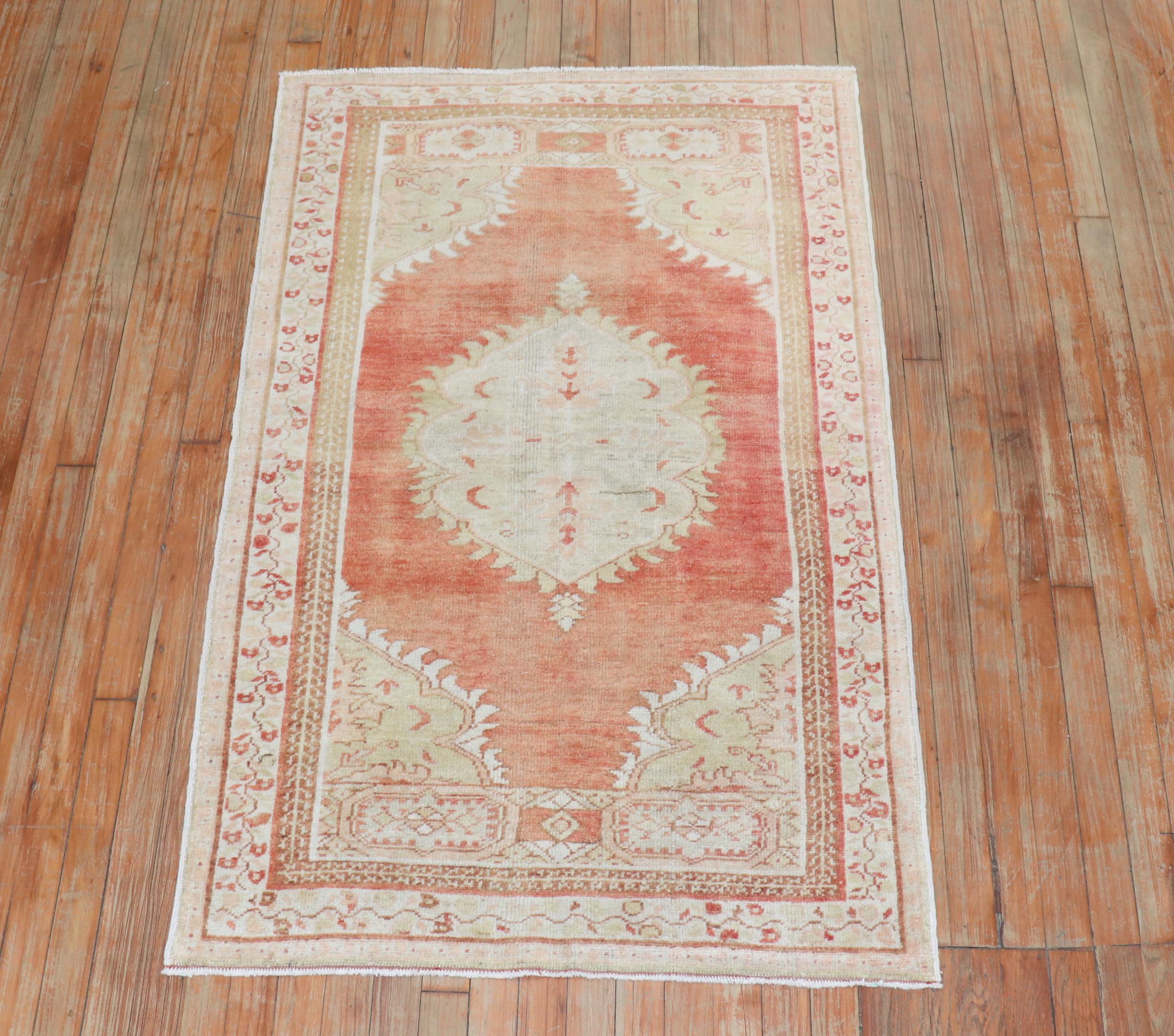 20th Century Soft Red Vintage Turkish Rug For Sale