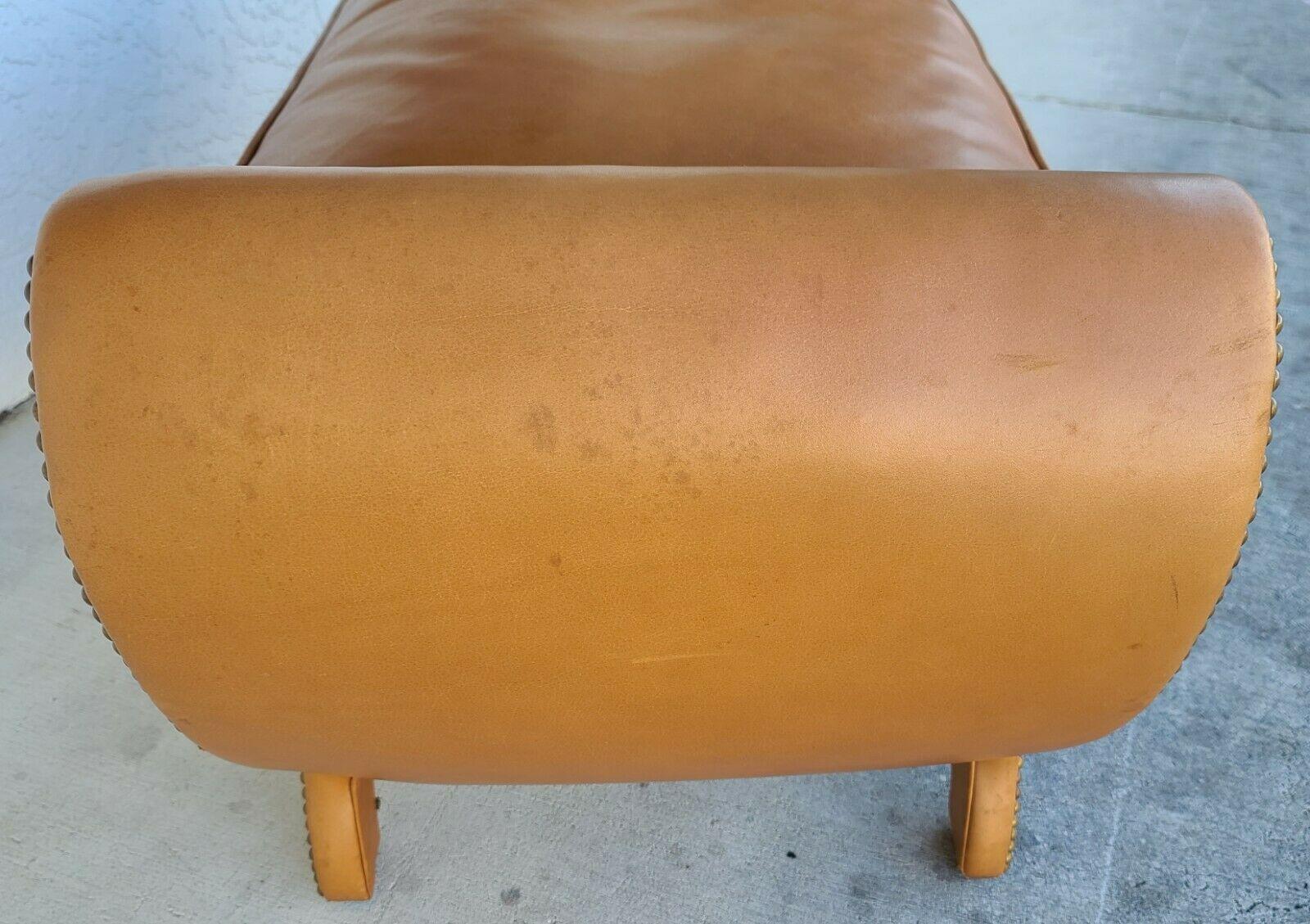 Late 20th Century Soft Saddle Leather Bench Ottoman with Nail Studded Trim by Swaim