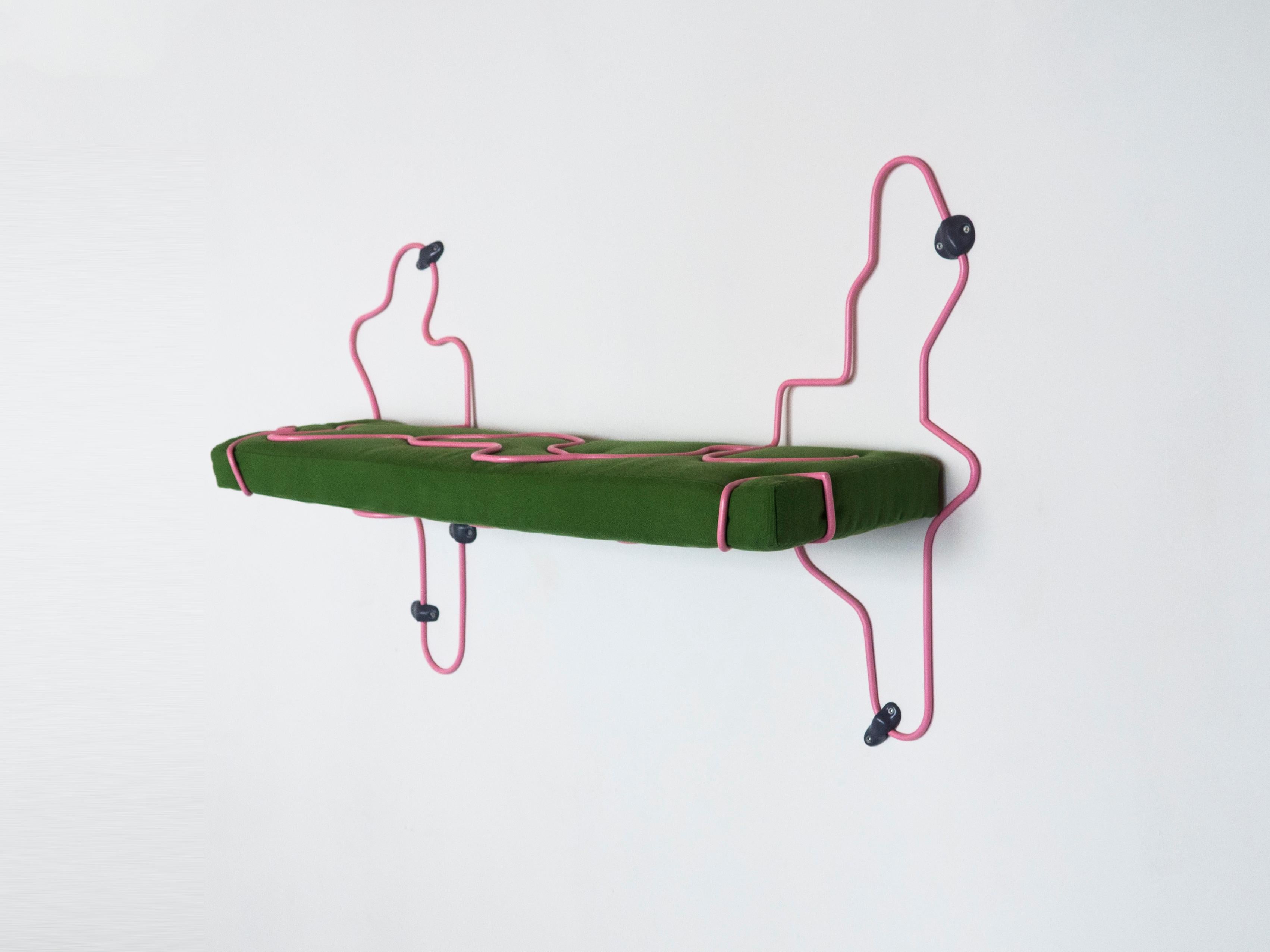Soft shelves green by Manon Ritaly
Dimensions: 100 x 65 x 30cm
Materials: Steel, fabric, foam, ceramic


Manon Ritaly, Designer, visual artist, dreamer exercises her practice in Paris where she explores new ways of interacting with objects with