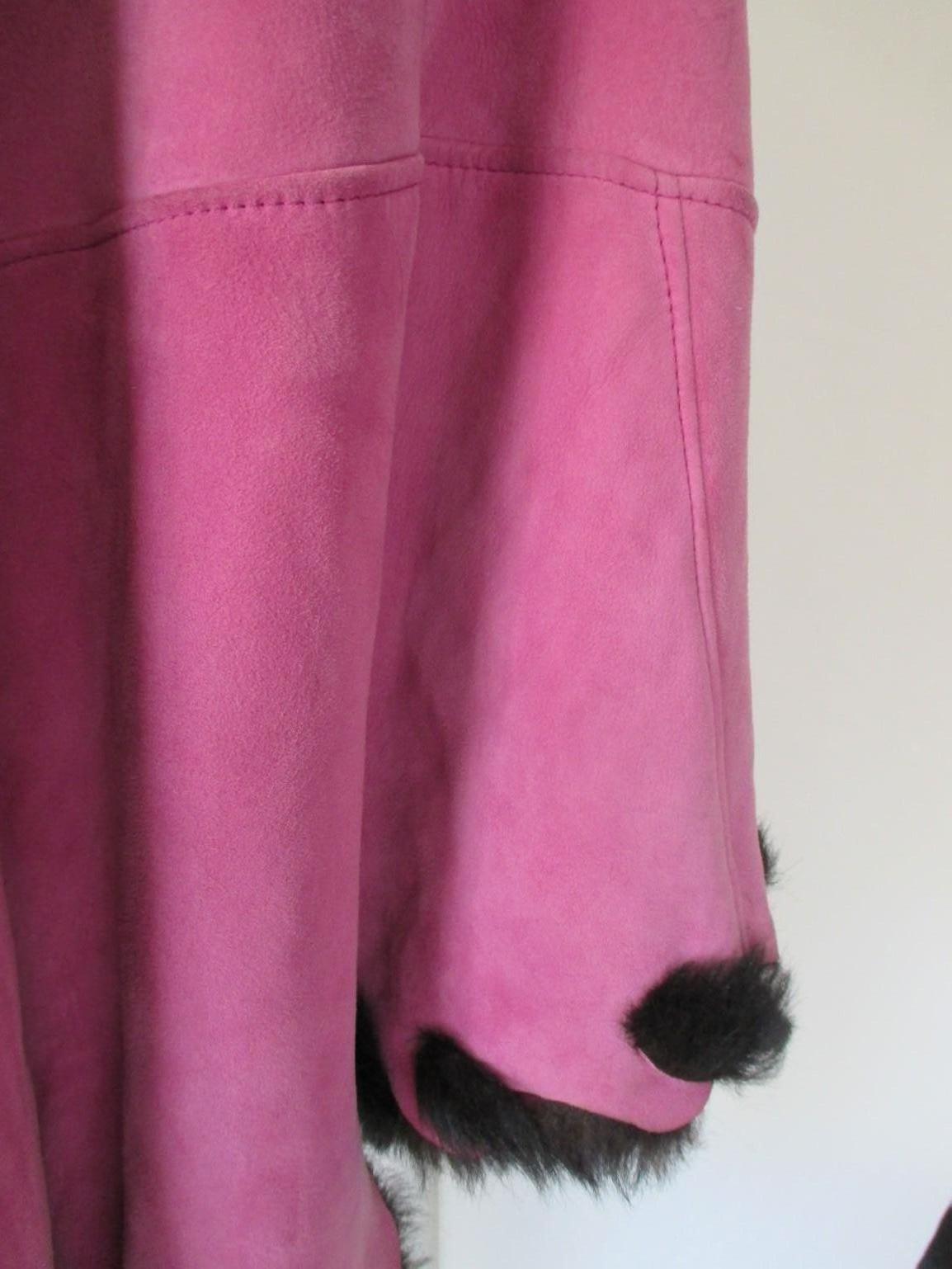 Soft Suede Pink Tuscany Lamb Shearling Fur Cape with Hood 1