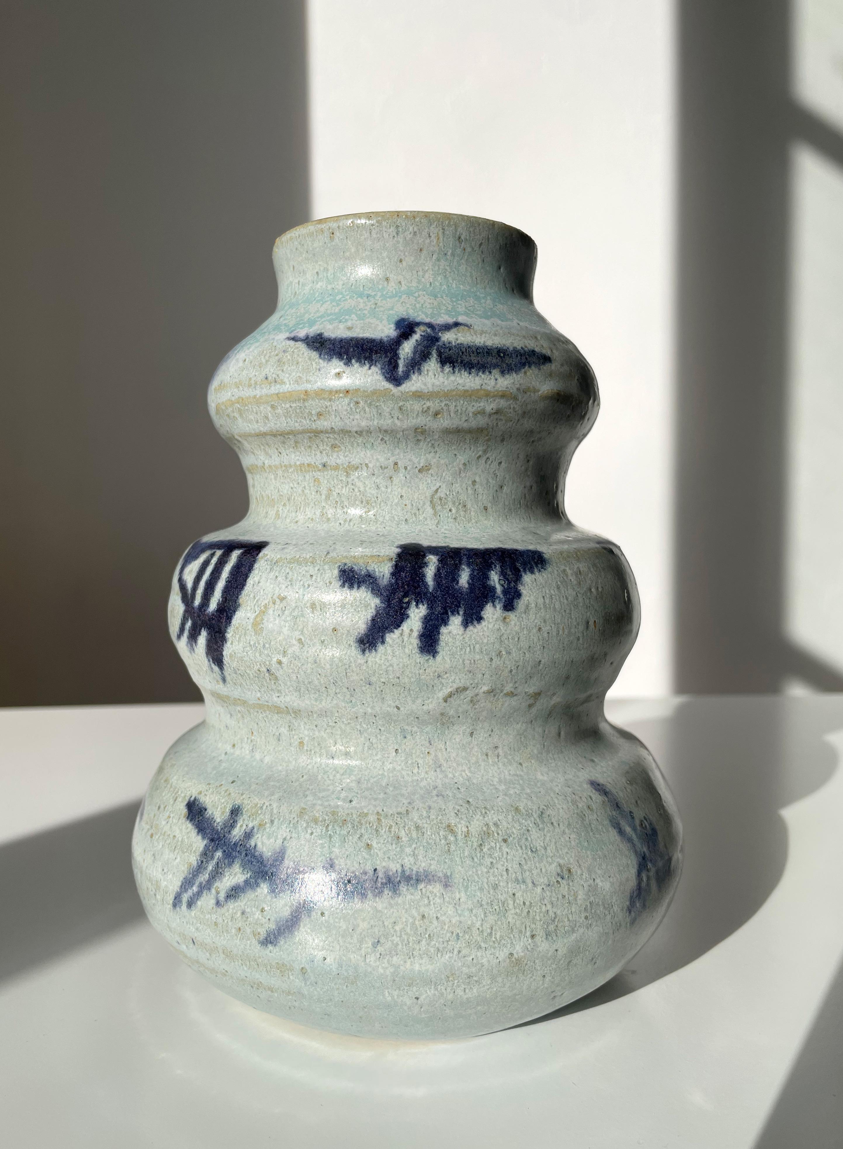 Scandinavian Modern 1980s Soft Tiered Light Blue Ceramic Vase For Sale