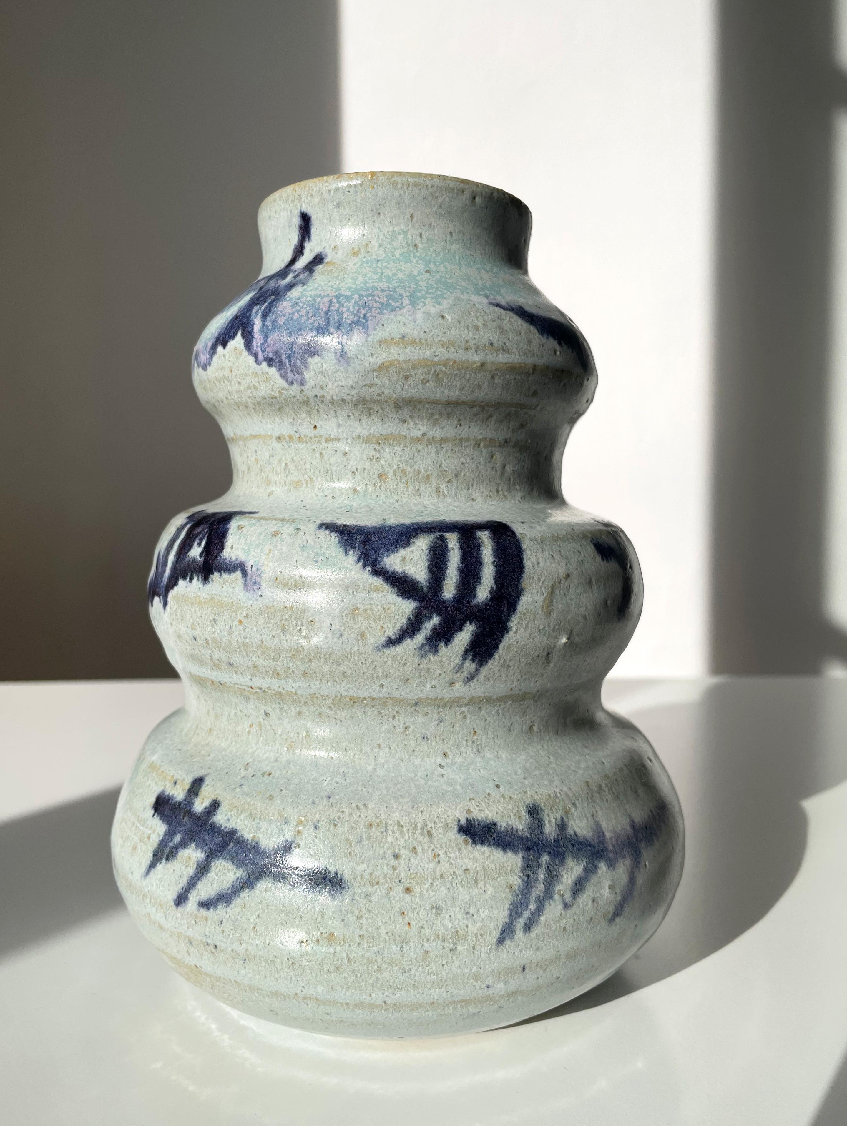 Scandinavian 1980s Soft Tiered Light Blue Ceramic Vase For Sale