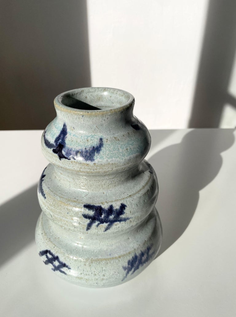 Soft Tiered Light Blue Ceramic Vase, 1980s For Sale at 1stDibs