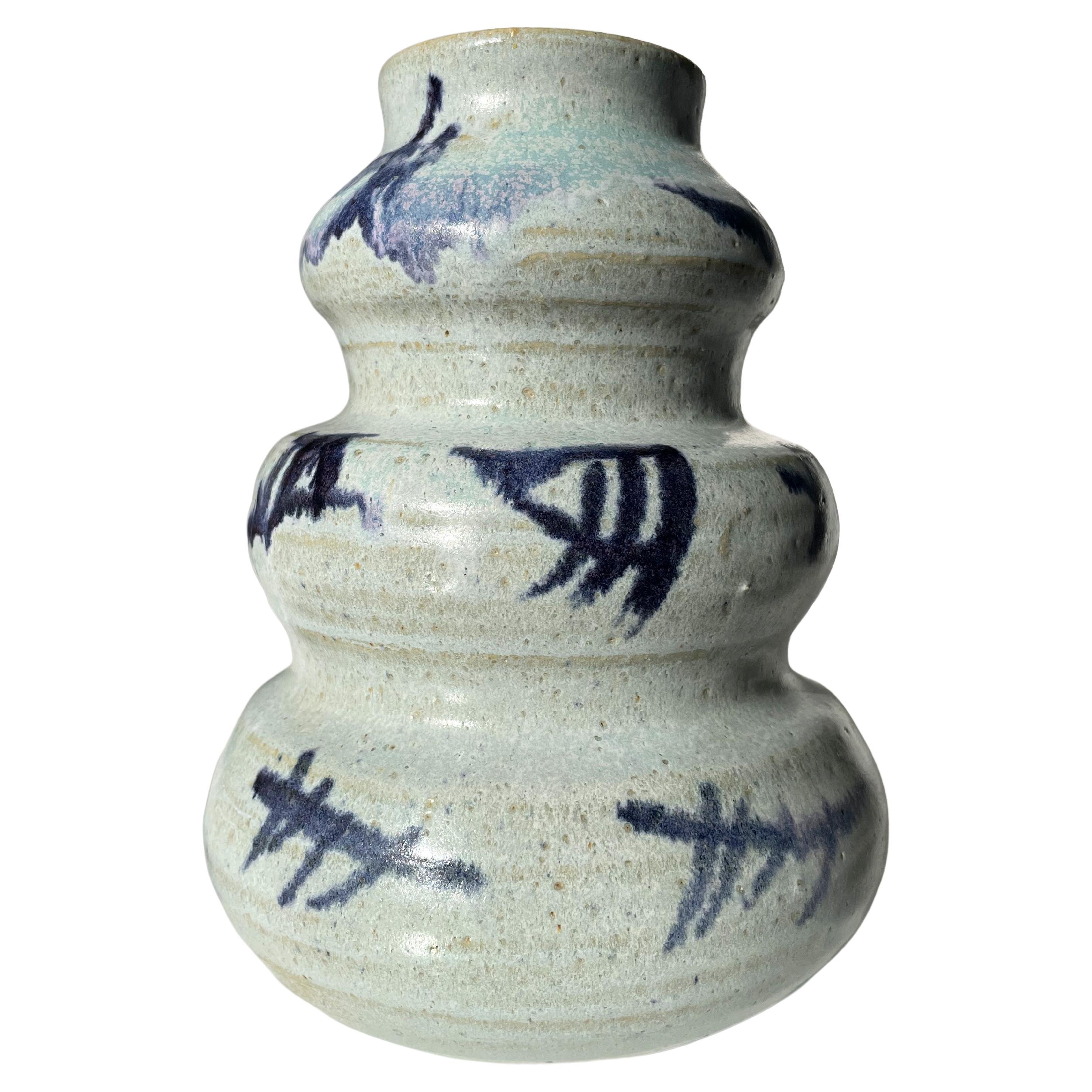 1980s Soft Tiered Light Blue Ceramic Vase For Sale